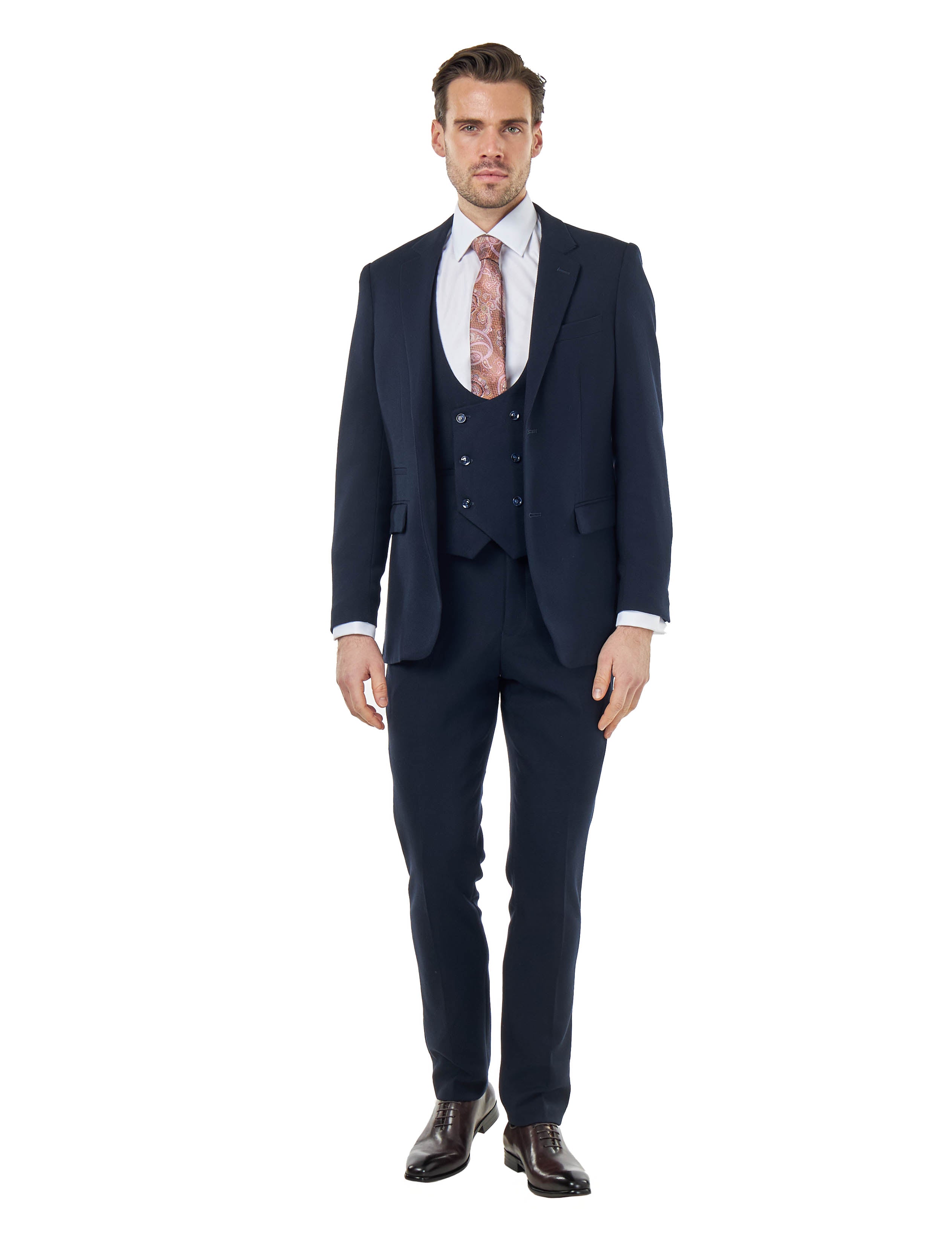 ZAK - NAVY BLUE HONEYCOMB TAILORED 3 PIECE SUIT