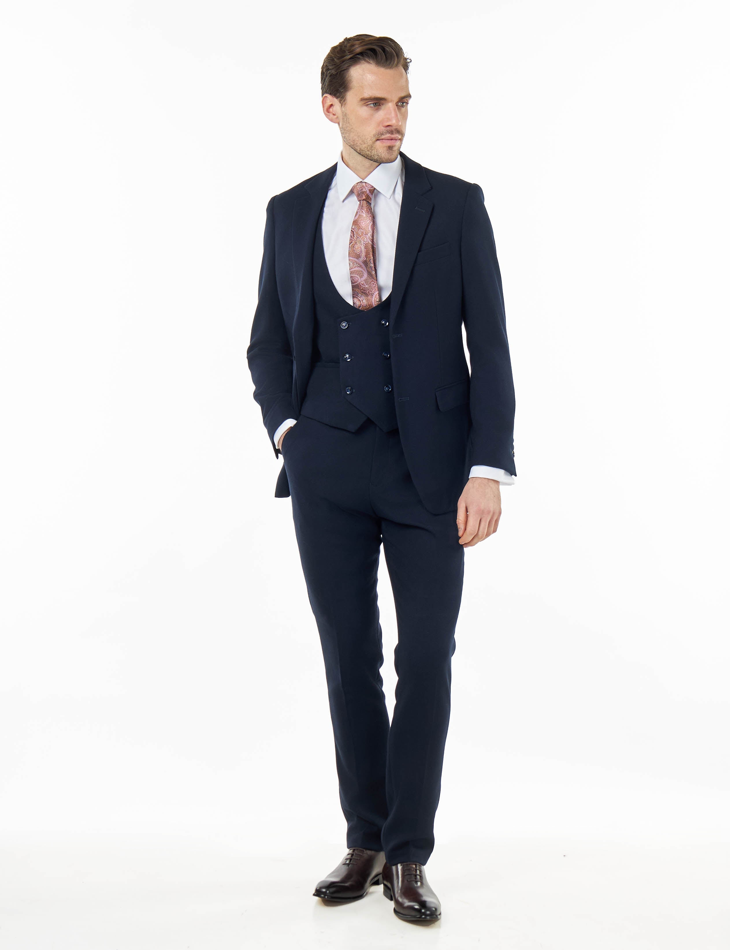 ZAK - NAVY BLUE HONEYCOMB TAILORED 3 PIECE SUIT