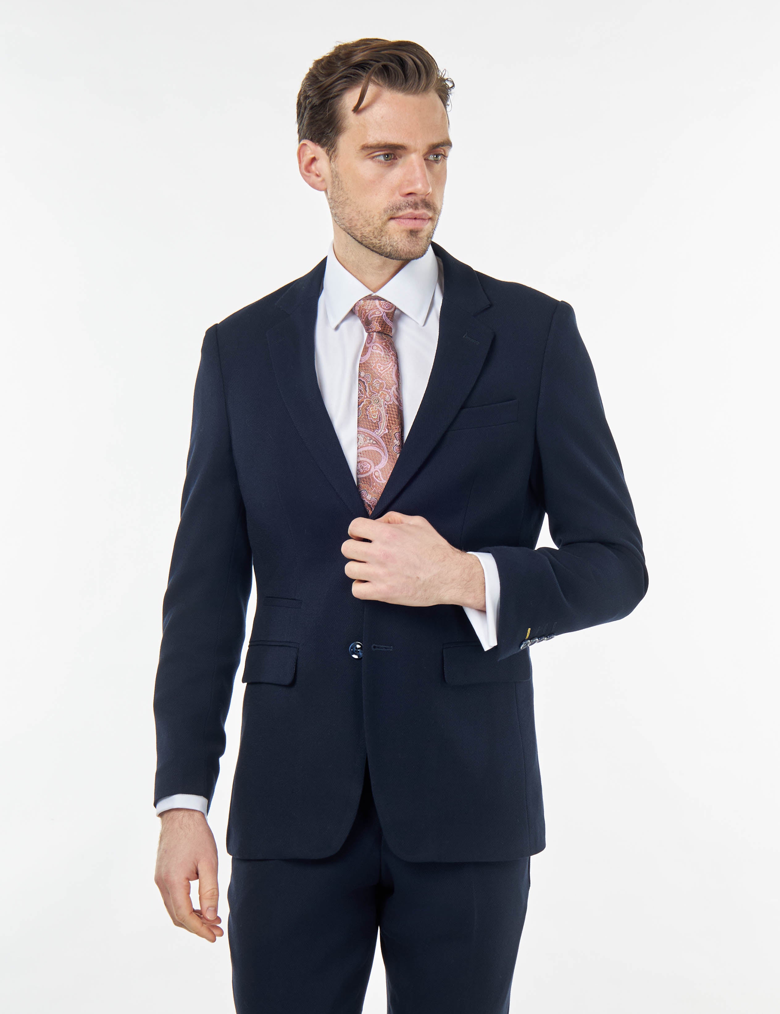 ZAK – TAILORED 2 PIECE SUIT IN NAVY BLUE HONEYCOMB