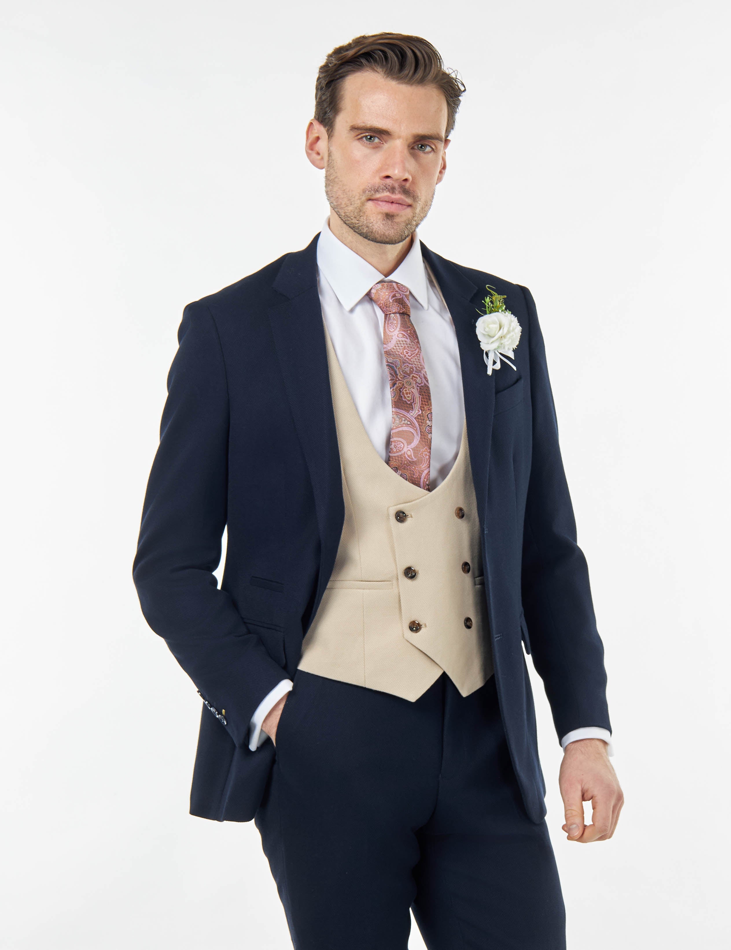 ZAK – NAVY BLUE TAILORED 3 PIECE WEDDING SUIT