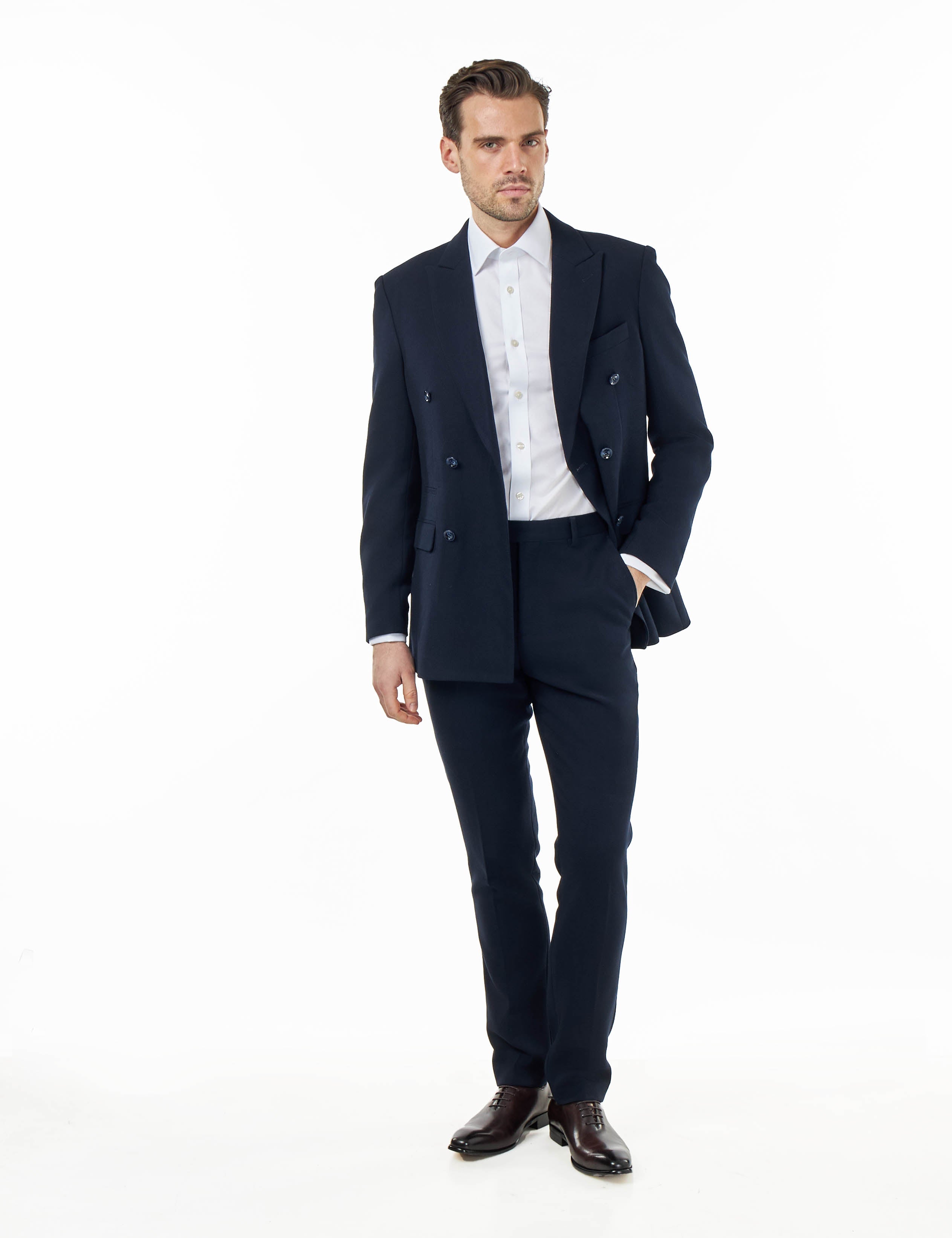 Zak - Navy Blue Tailored Double Breasted Jacket