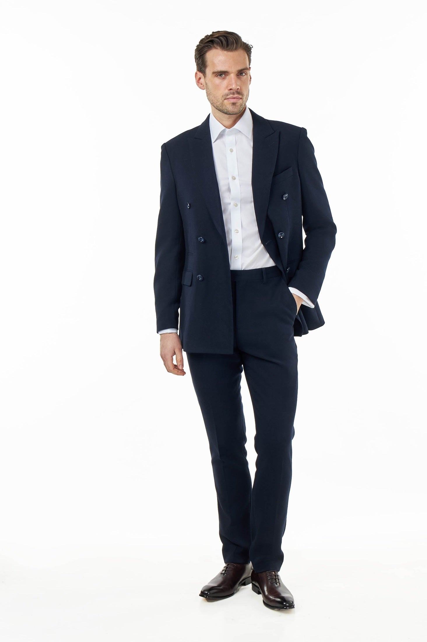 Zak - Navy Blue Tailored Double Breasted Jacket