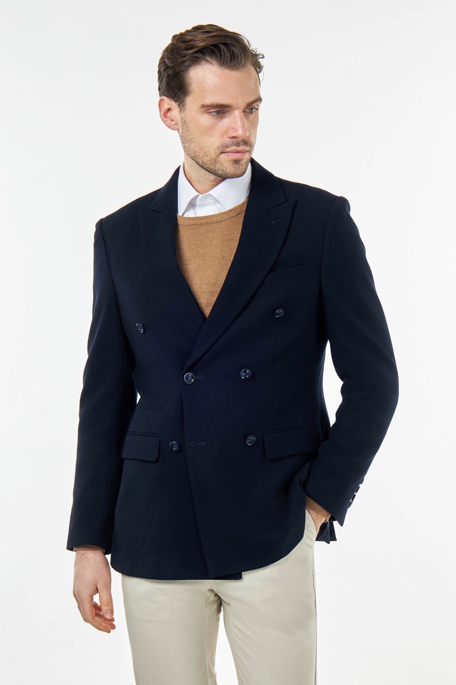 Zak - Navy Blue Tailored Double Breasted Jacket