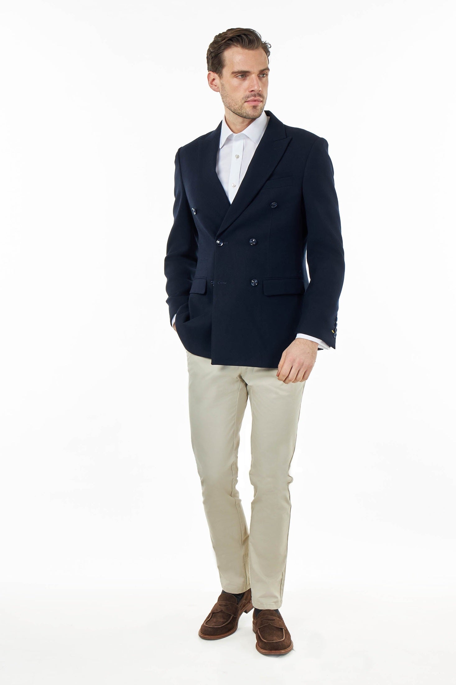 Zak - Navy Blue Tailored Double Breasted Jacket