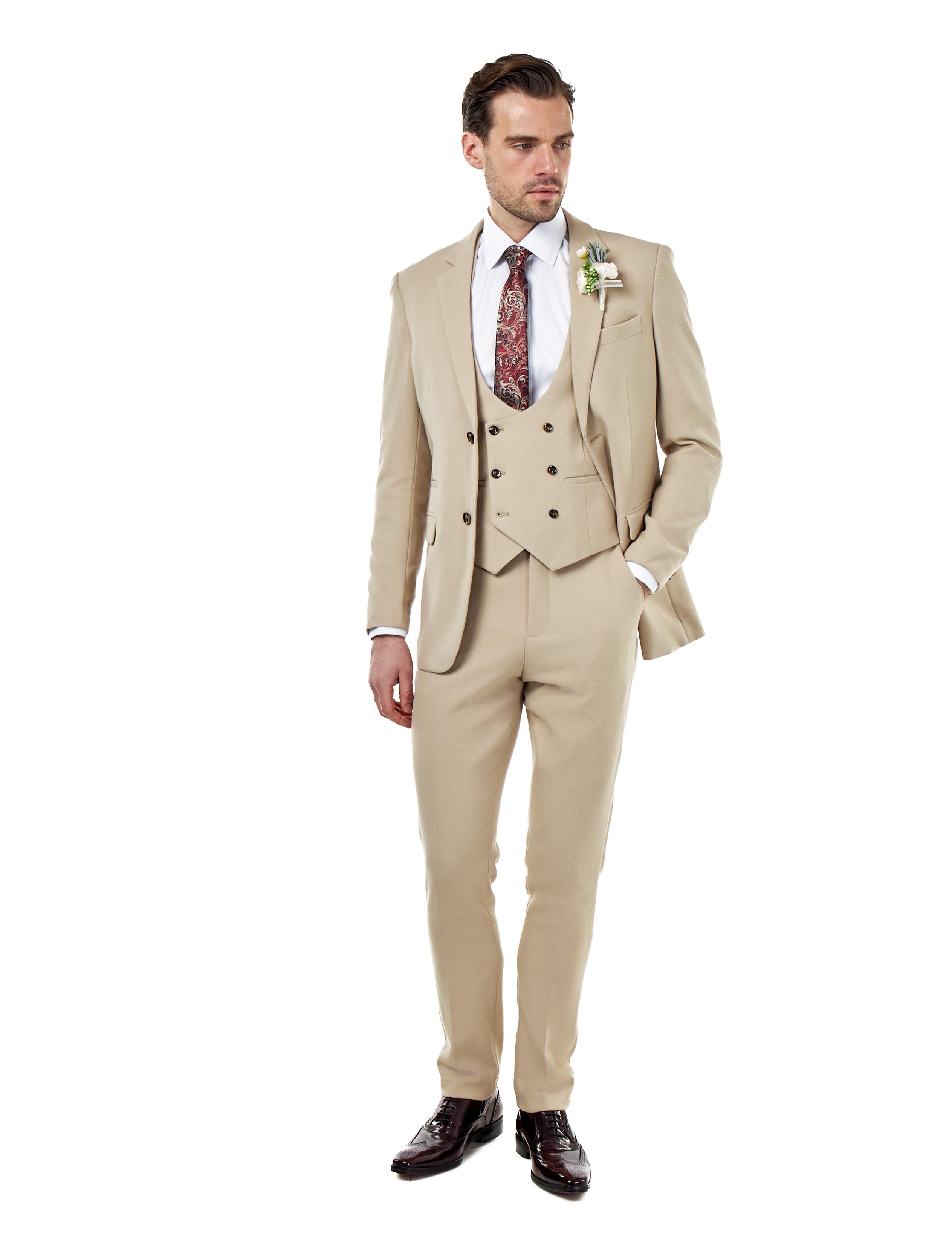 ZAK - TAILORED 3 PIECE SUIT STONE HONEYCOMB