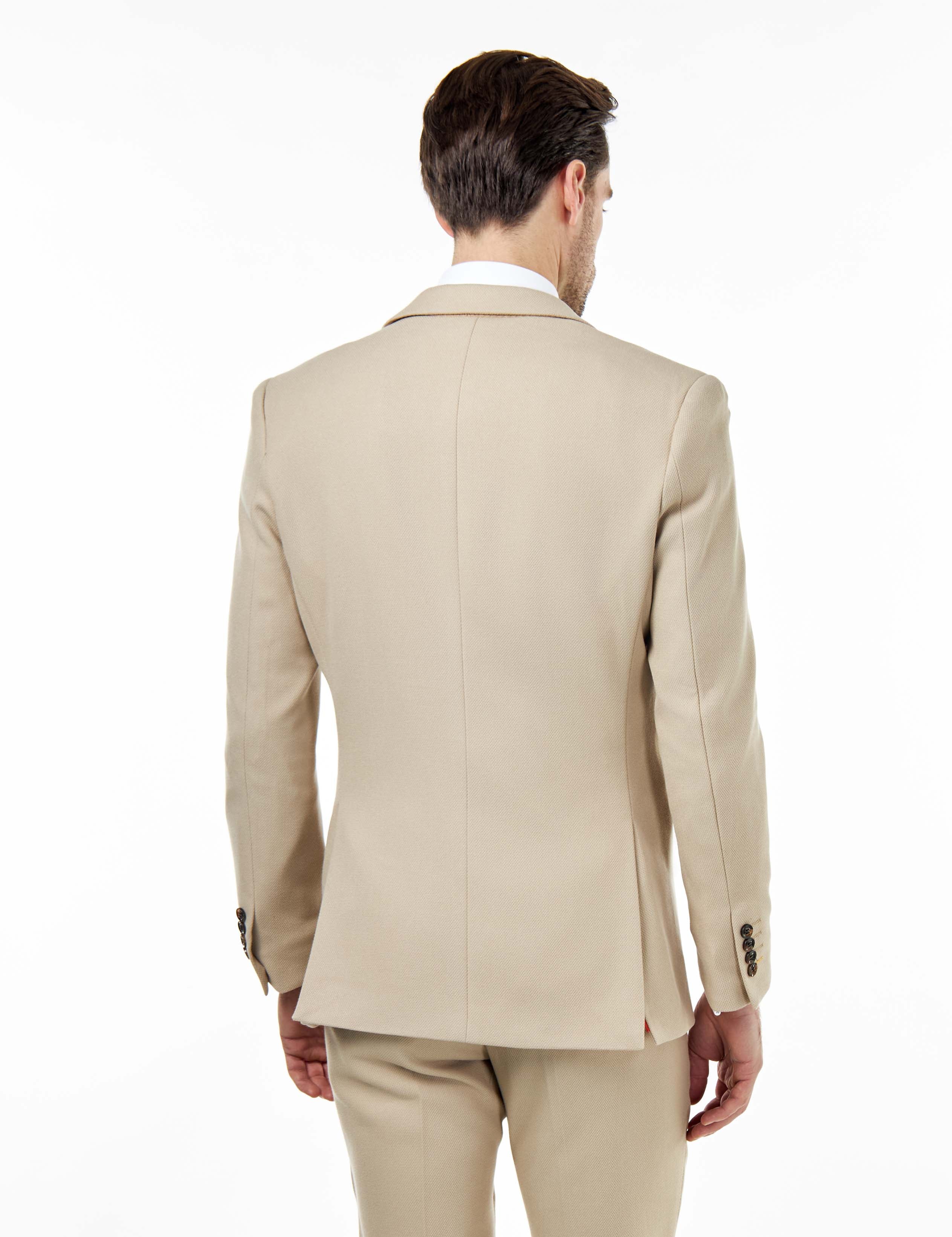 ZAK – DOUBLE BREASTED SUIT JACKET IN STONE HONEYCOMB