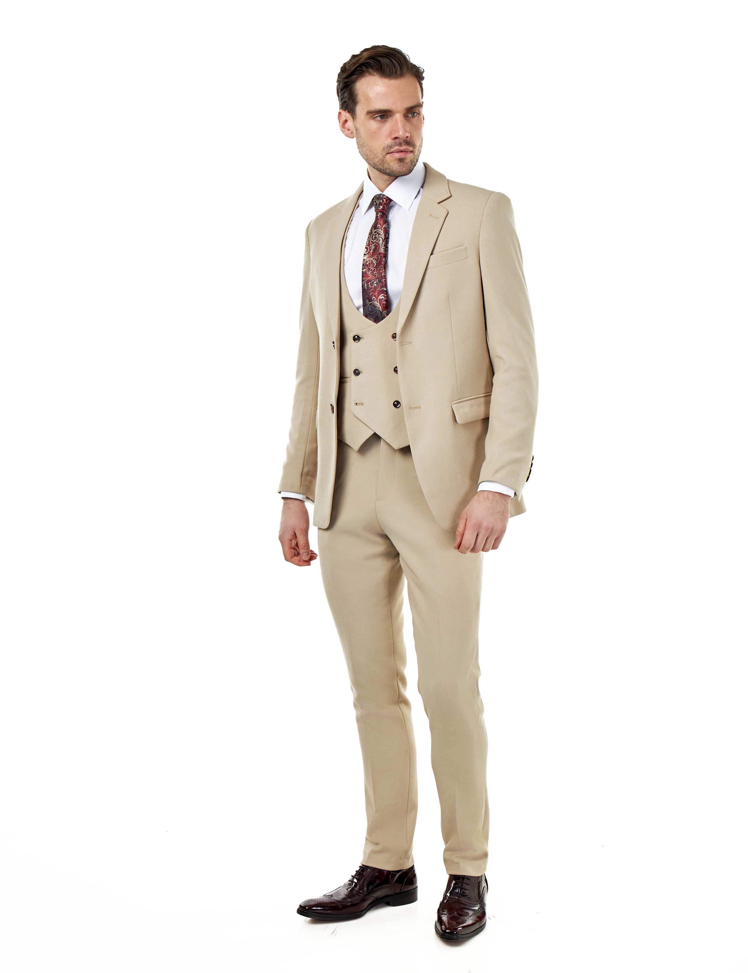 ZAK - TAILORED 3 PIECE SUIT STONE HONEYCOMB
