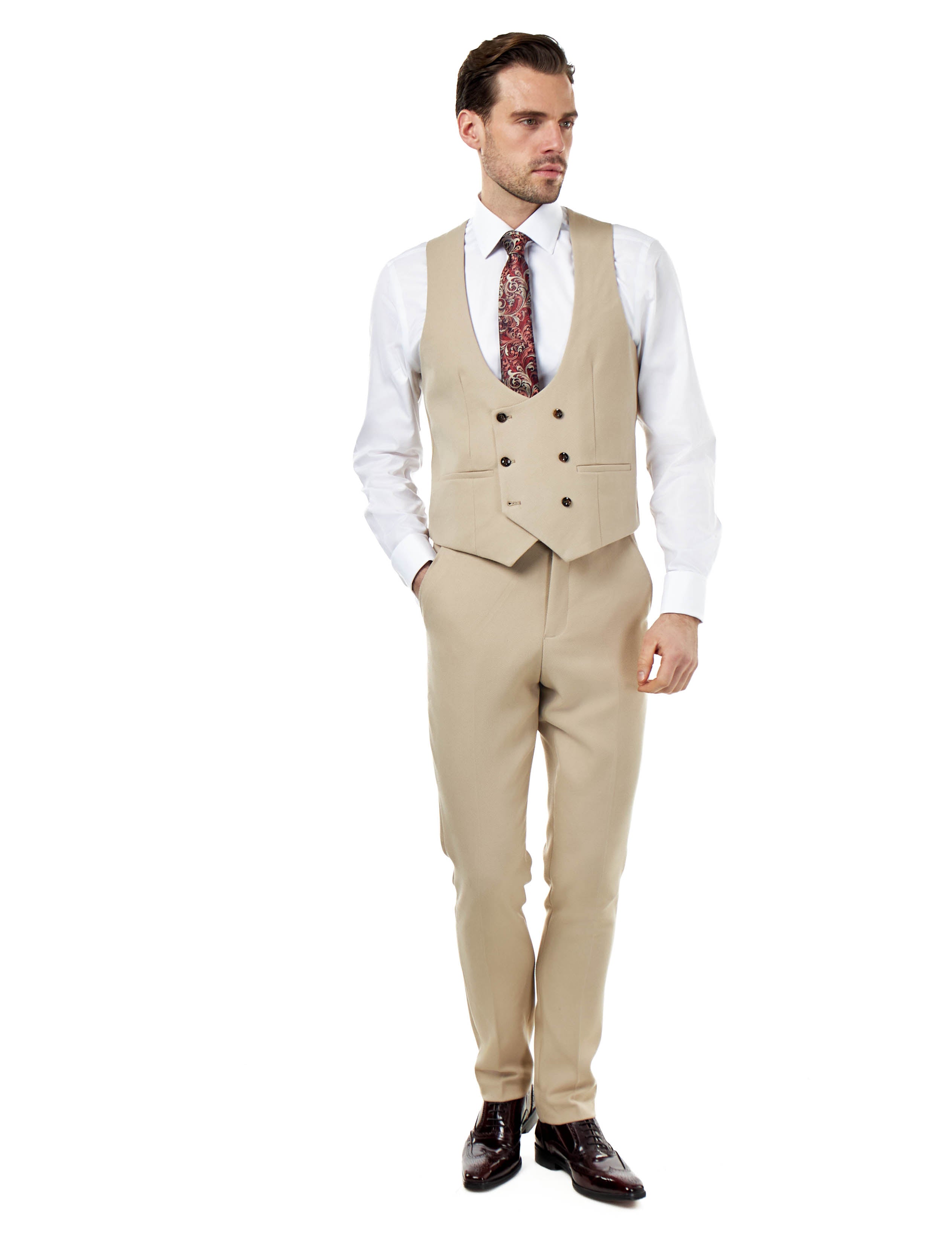 ZAK - TAILORED 3 PIECE SUIT STONE HONEYCOMB