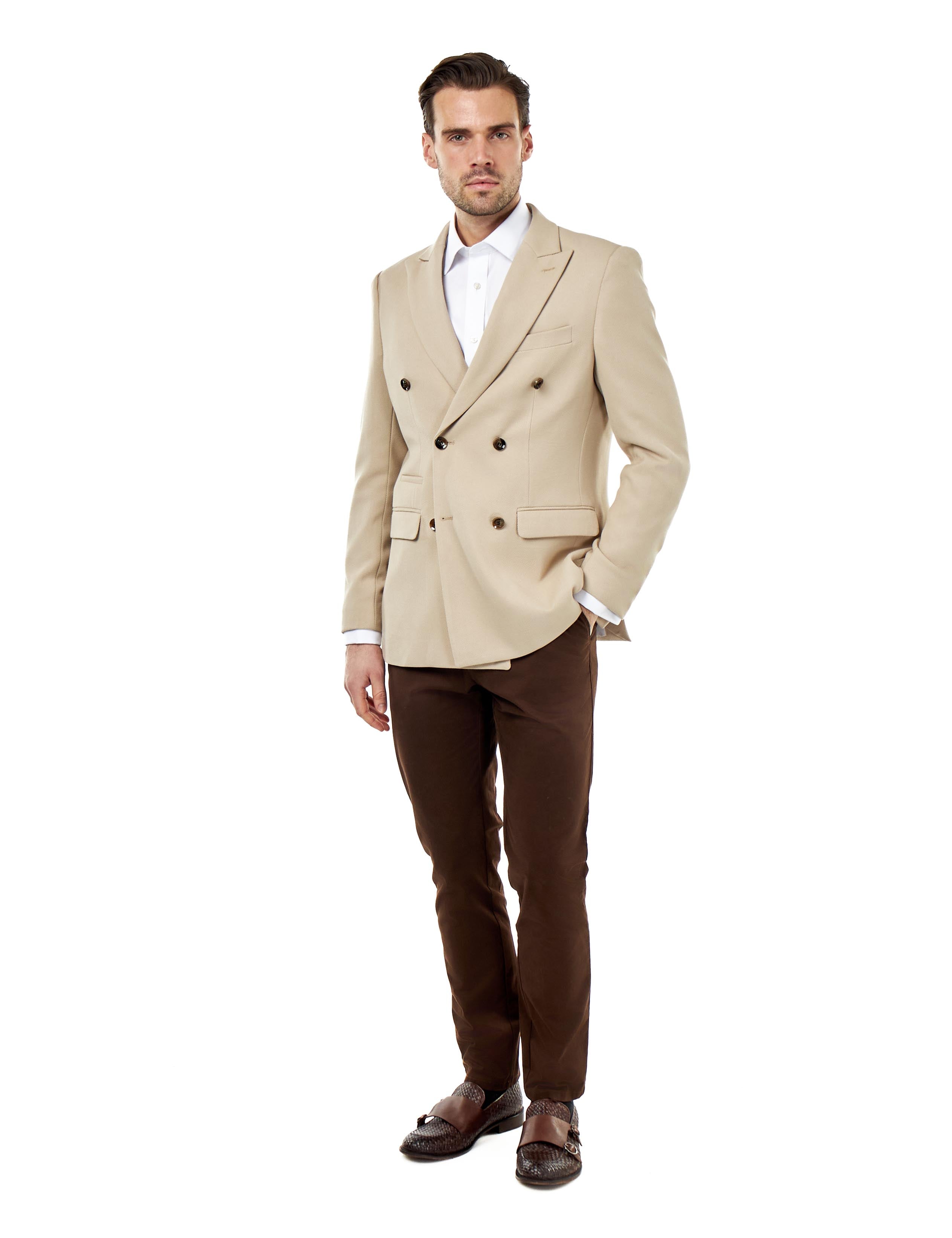 ZAK – DOUBLE BREASTED SUIT JACKET IN STONE HONEYCOMB