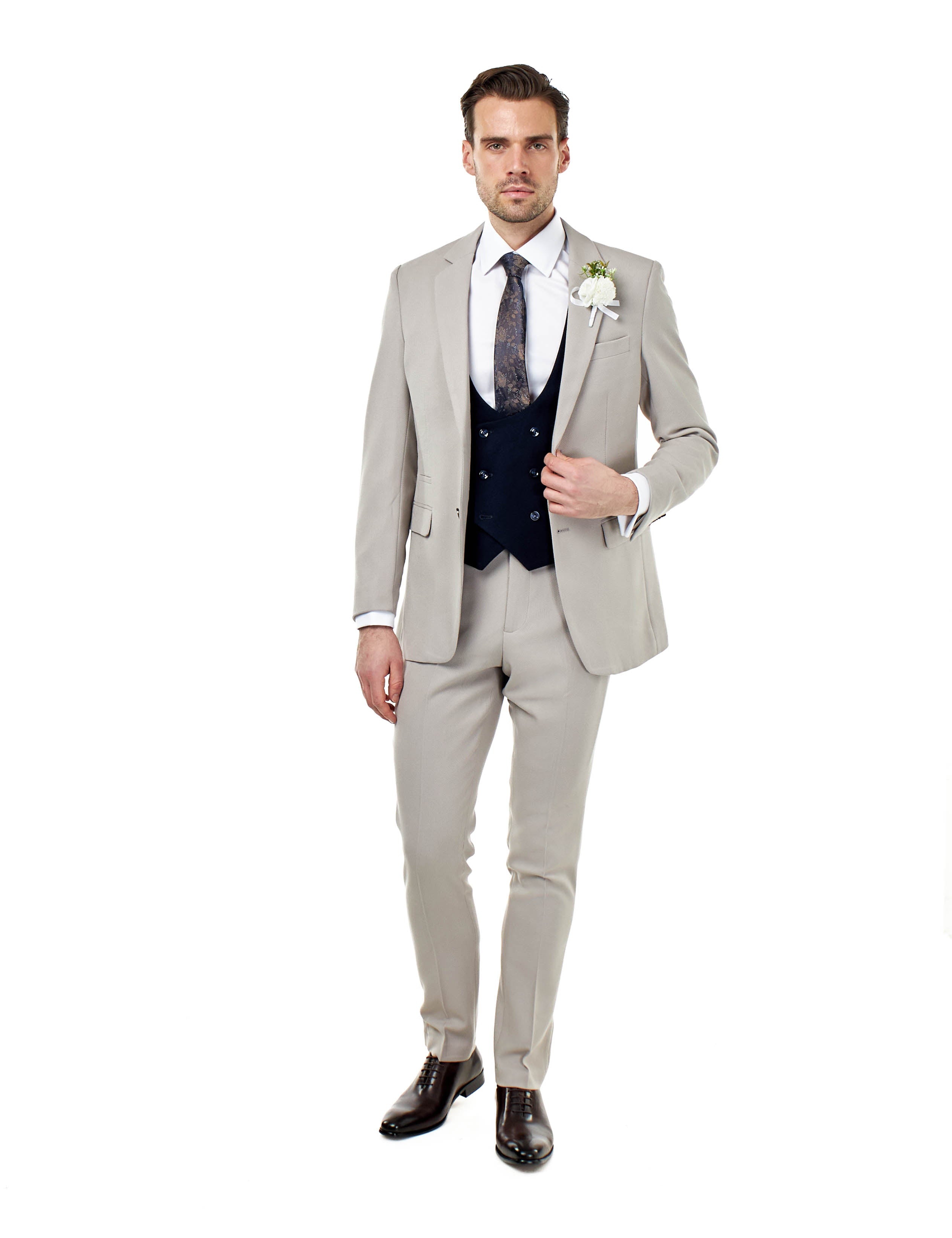 ZAK - TAILORED 3 PIECE WEDDING SUIT TAUPE HONEYCOMB