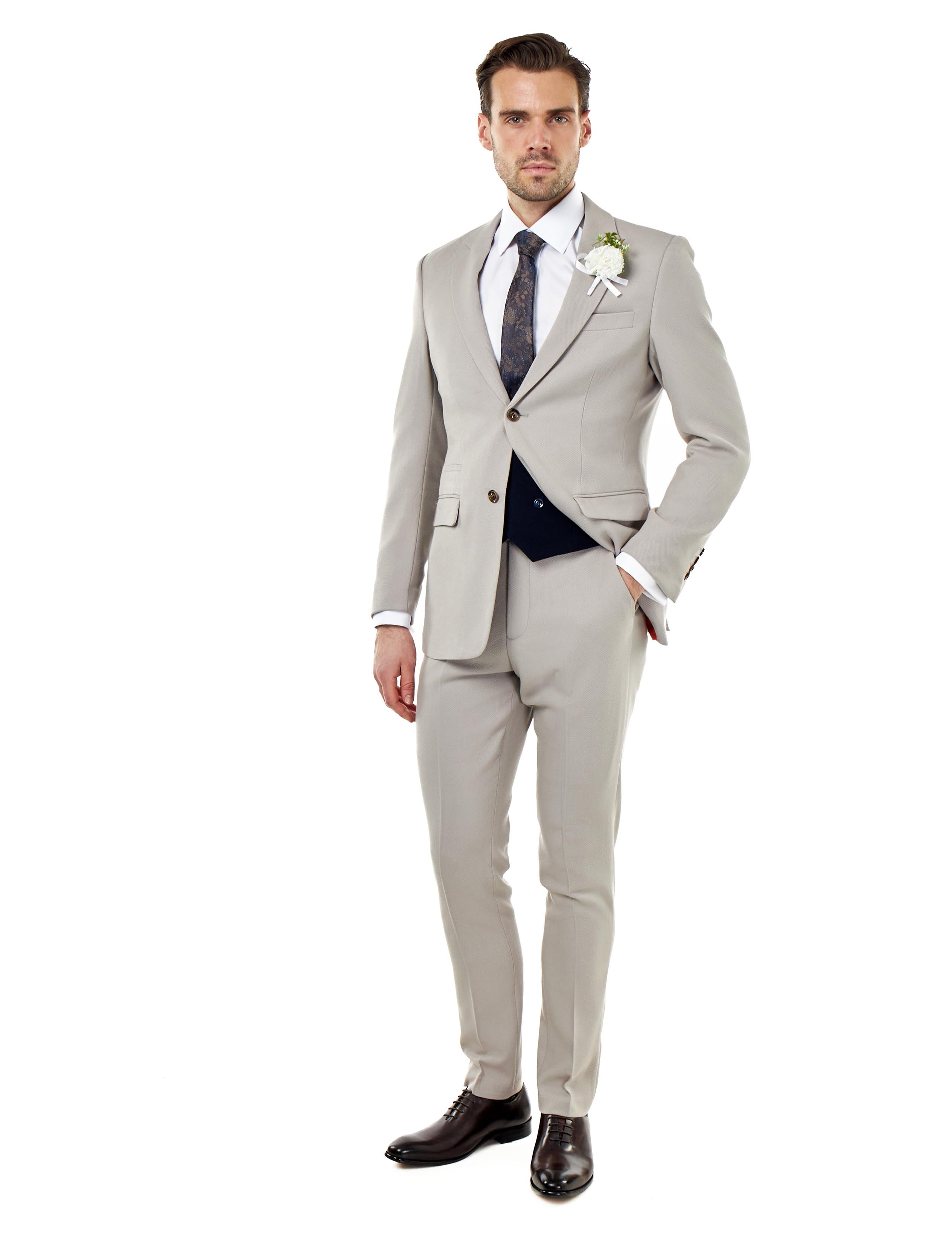 ZAK - TAILORED 3 PIECE WEDDING SUIT TAUPE HONEYCOMB