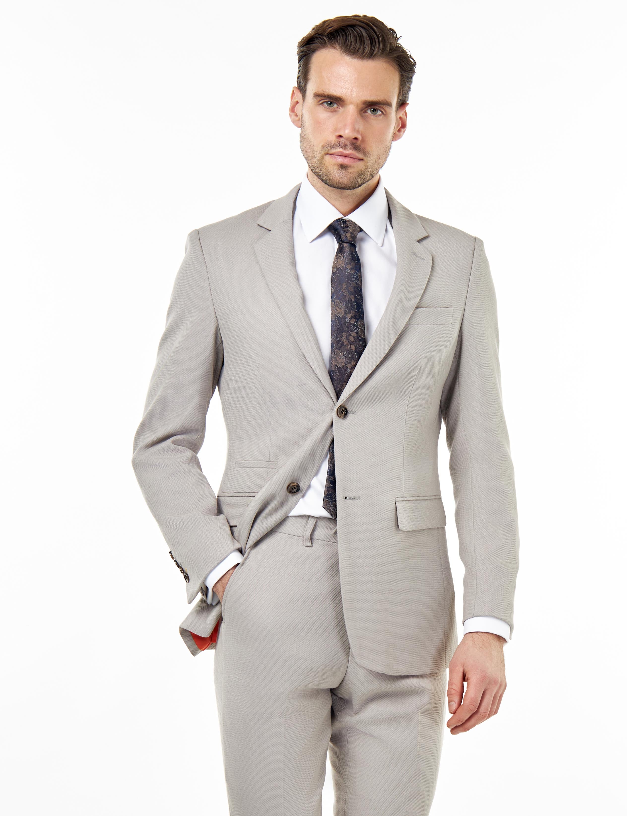 ZAK - TAUPE HONEYCOMB TAILORED SUIT BLAZER