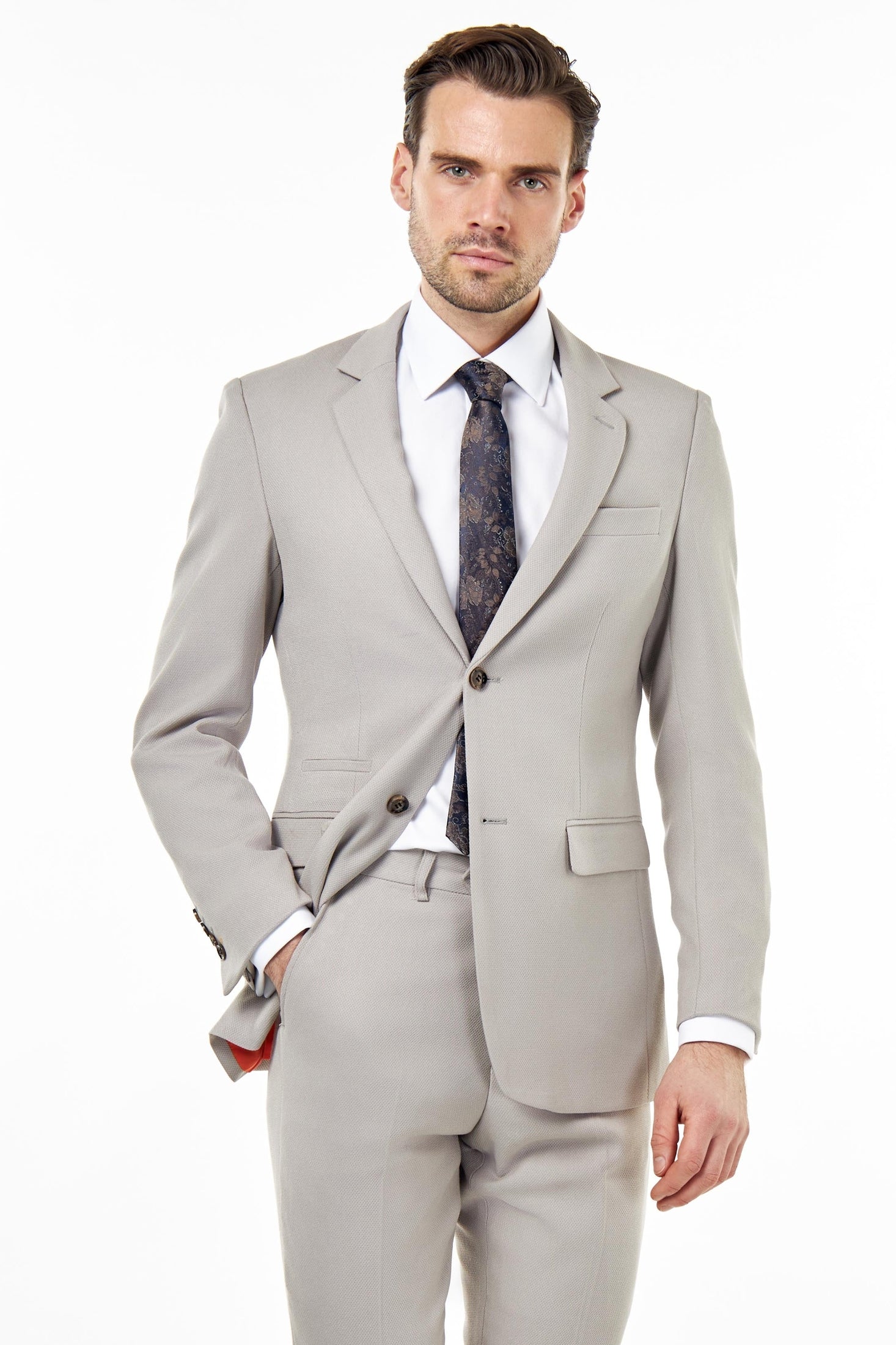 ZAK - TAUPE HONEYCOMB TAILORED SUIT BLAZER