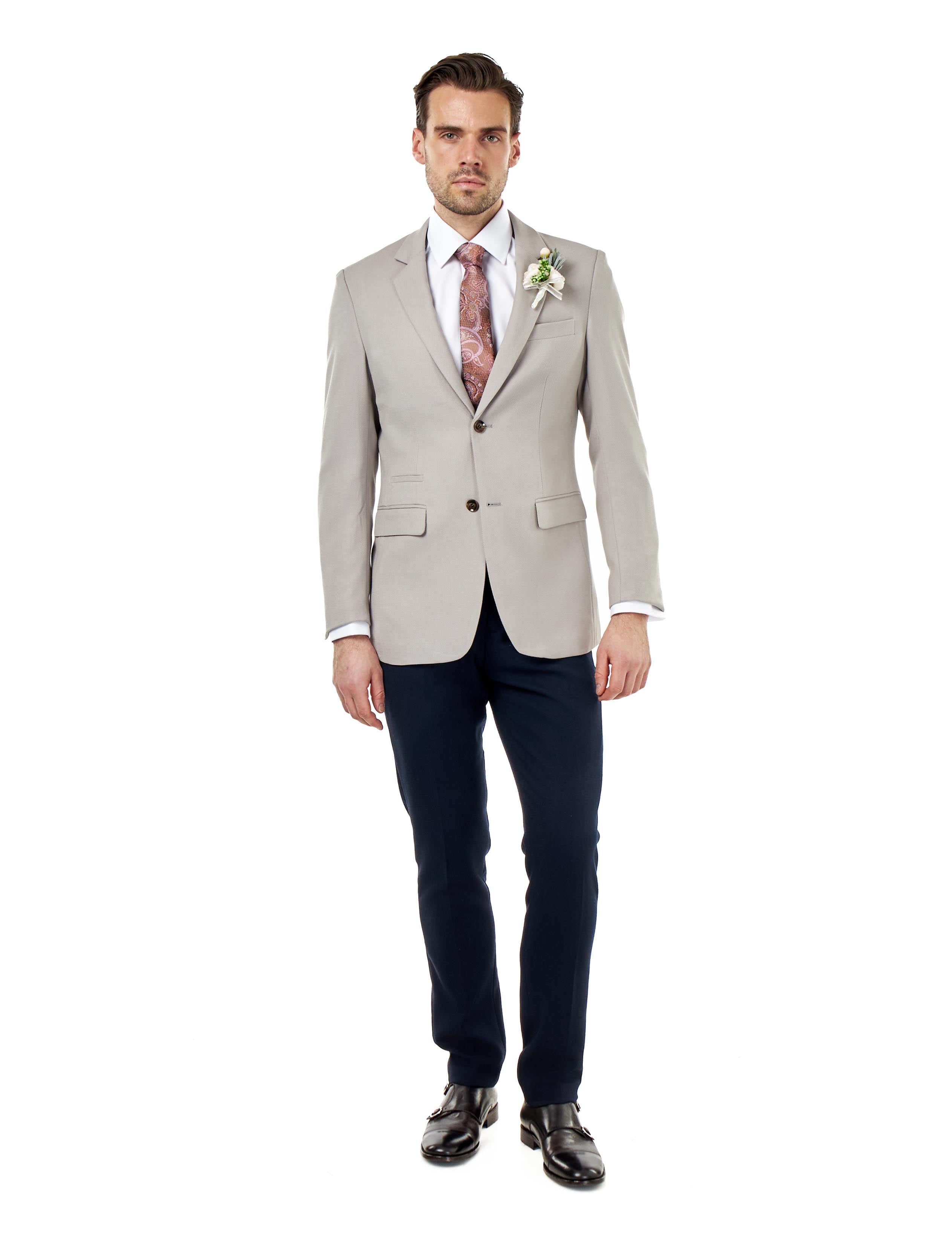 ZAK - TAUPE HONEYCOMB TAILORED SUIT BLAZER
