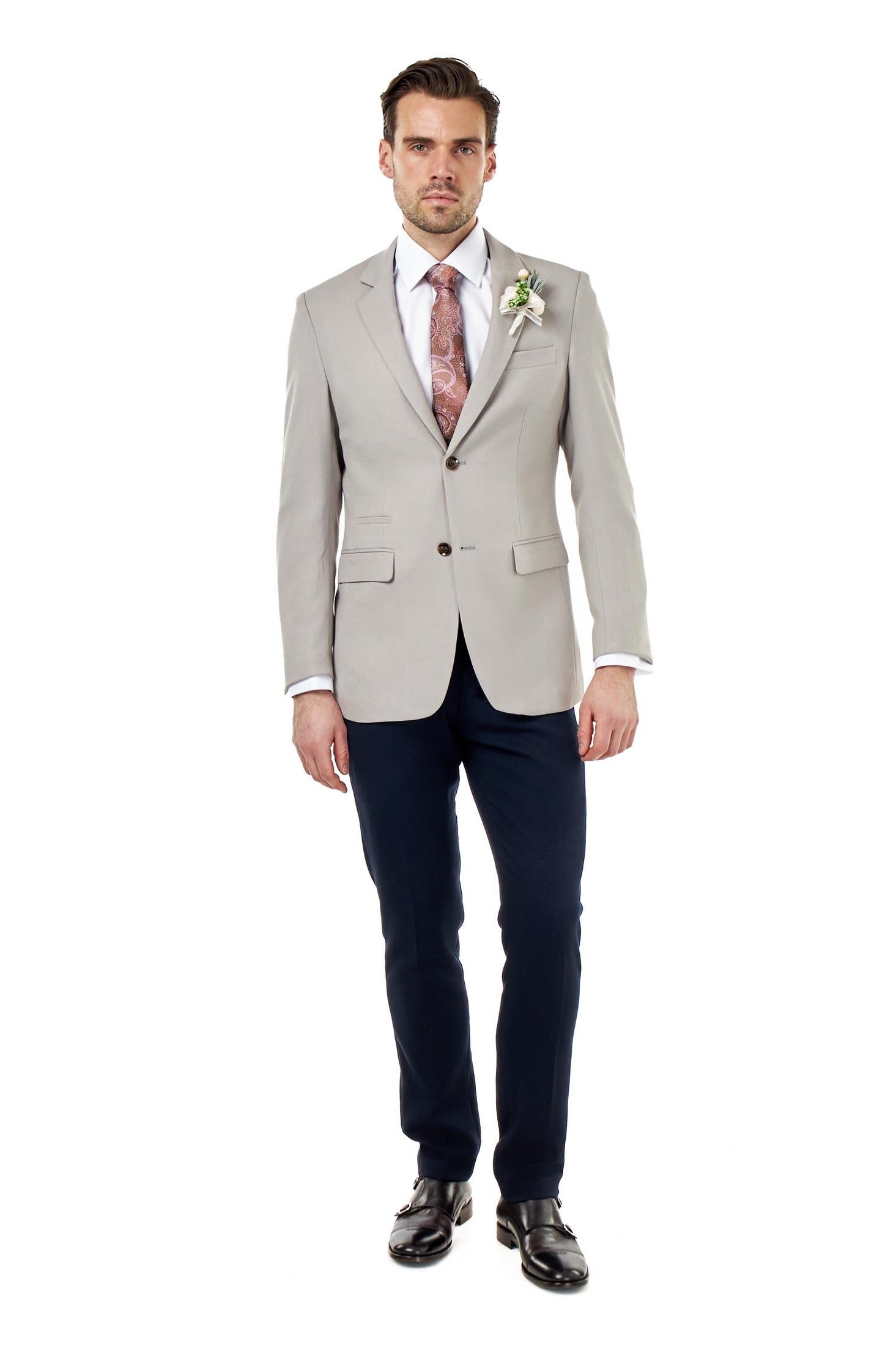 ZAK - TAUPE HONEYCOMB TAILORED SUIT BLAZER