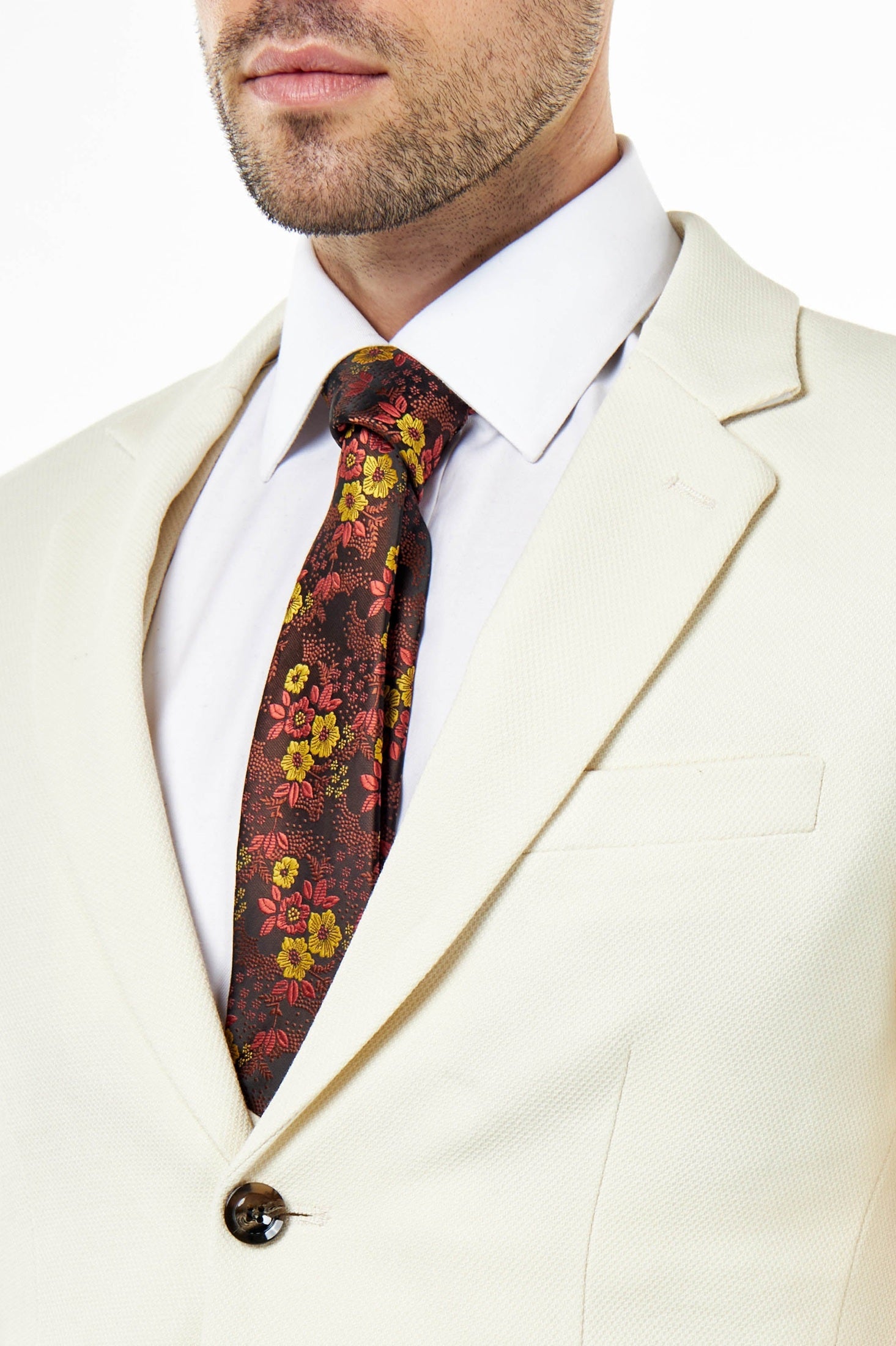 ZAK - CREAM HONEYCOMB TAILORED SUIT BLAZER