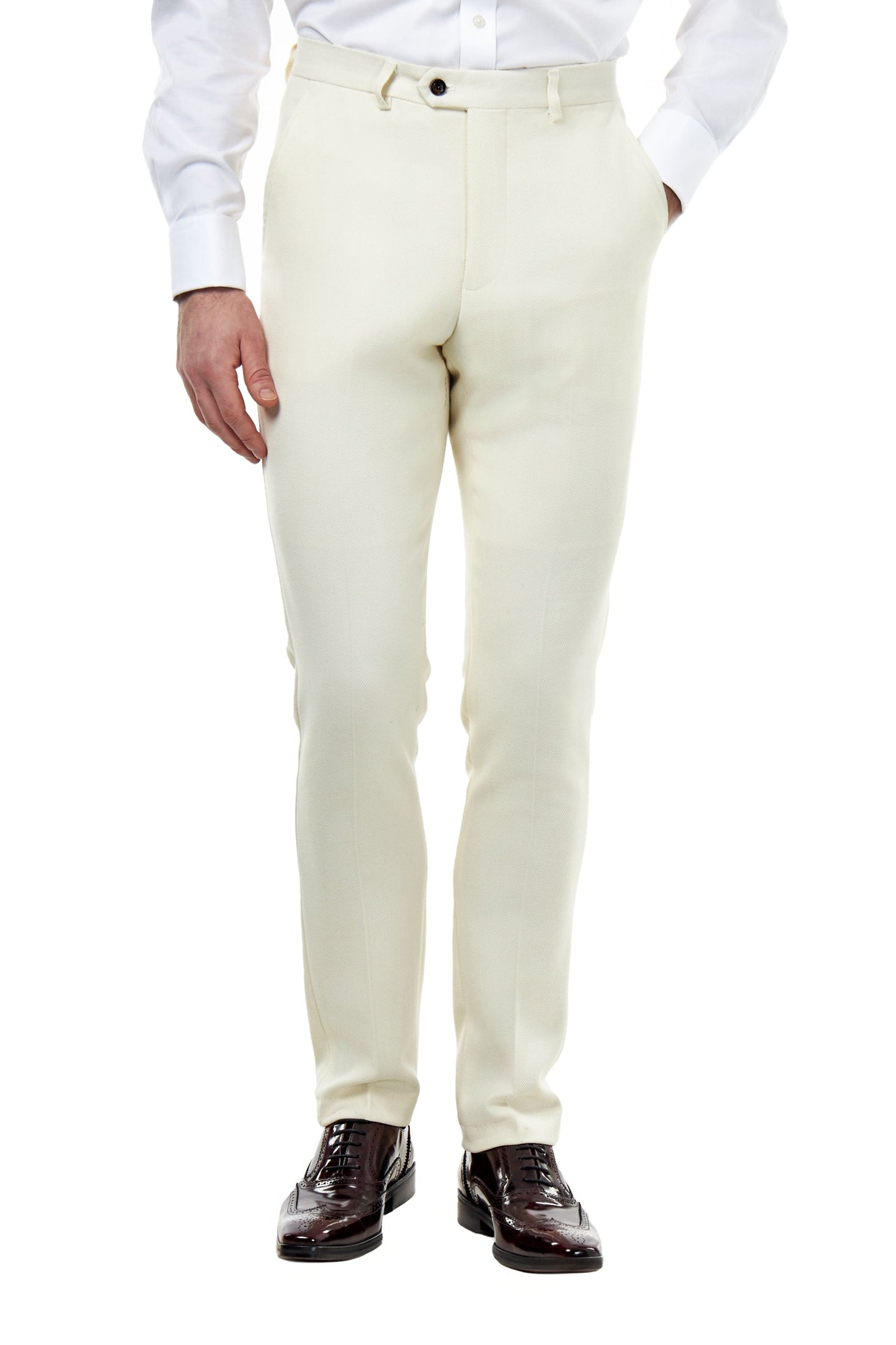 ZAK – HONEYCOMB WEAVE CREAM TAILORED SUIT TROUSER