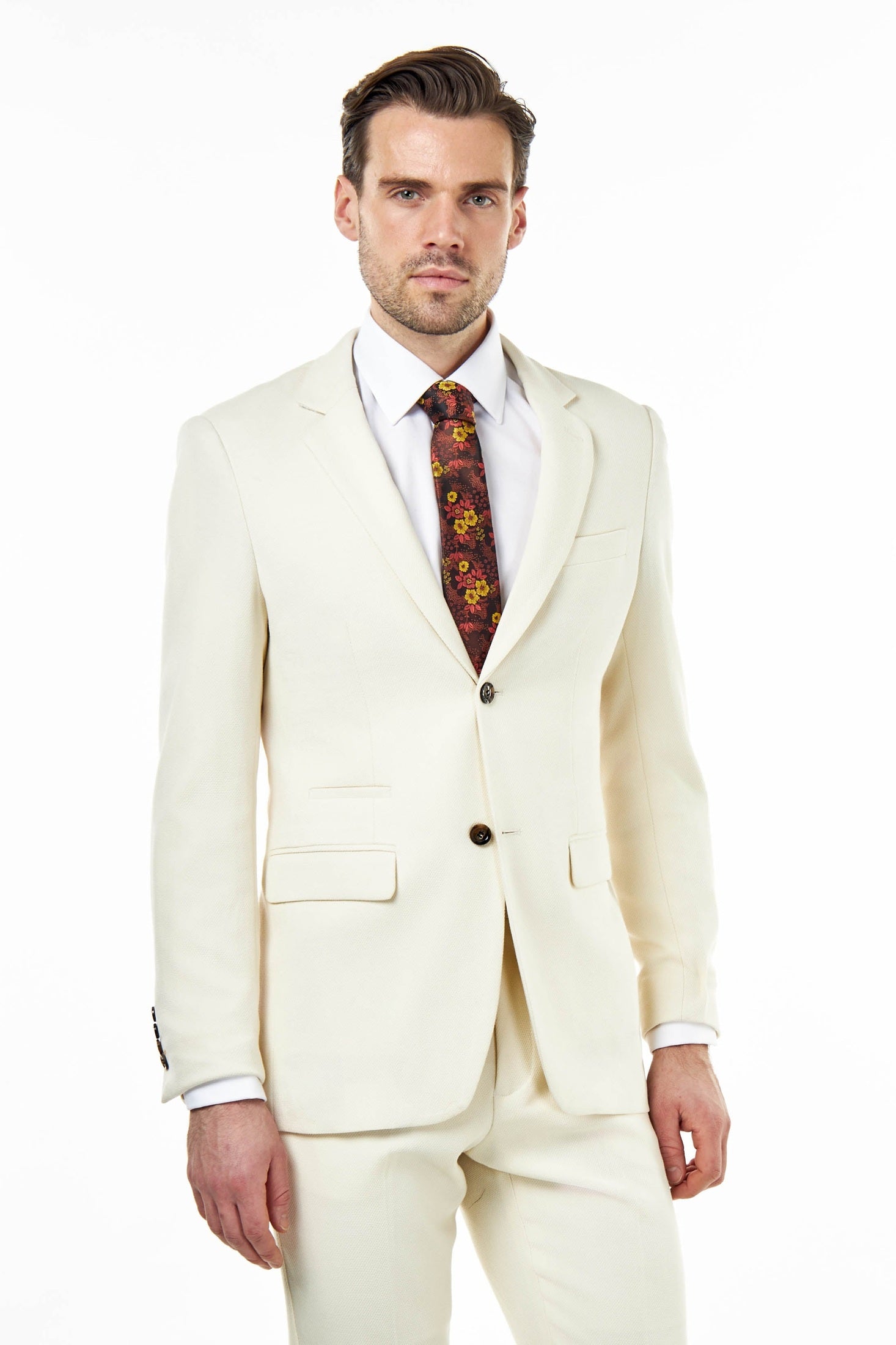 ZAK - CREAM HONEYCOMB TAILORED SUIT BLAZER