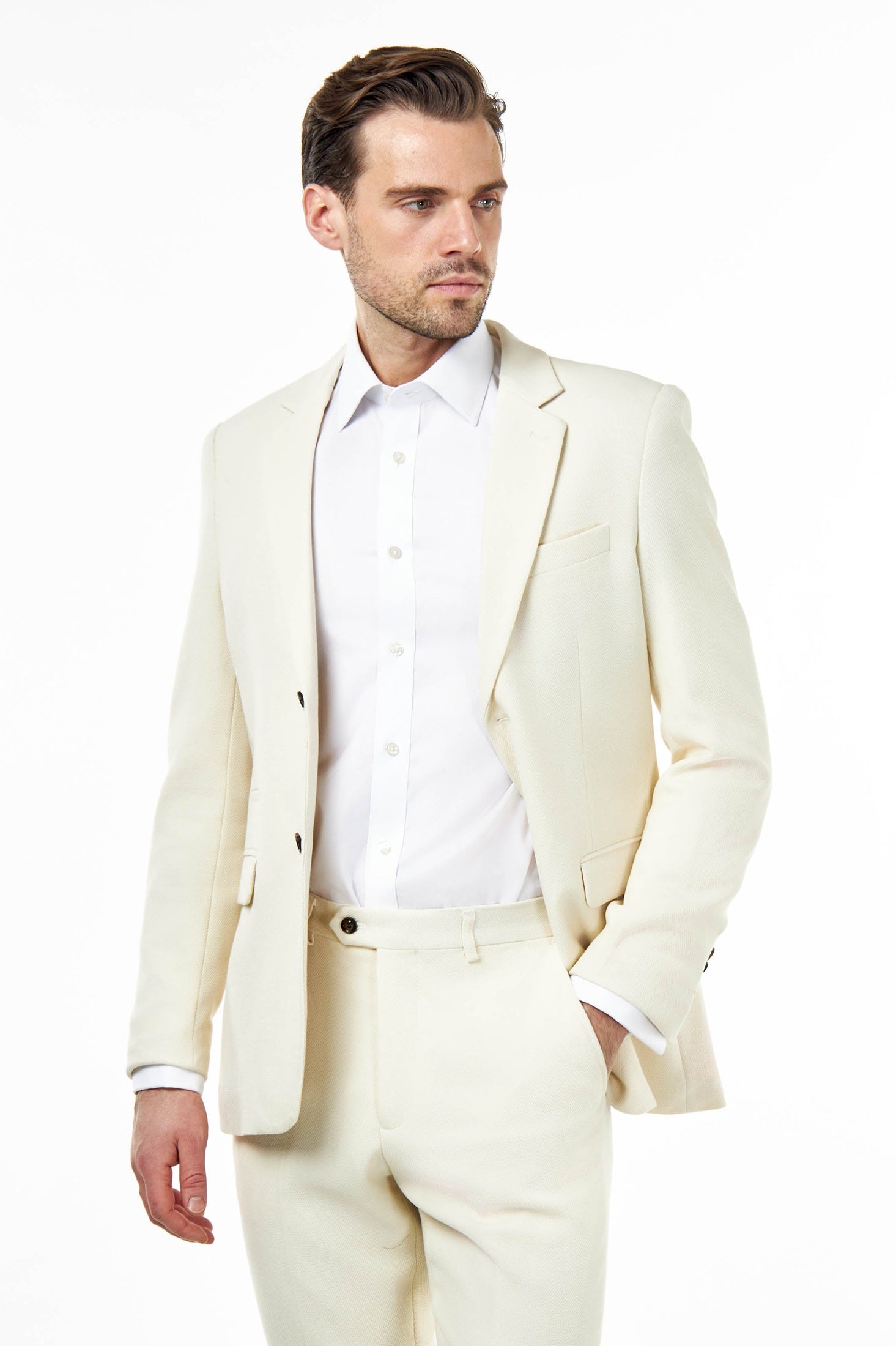 ZAK - CREAM HONEYCOMB TAILORED SUIT BLAZER