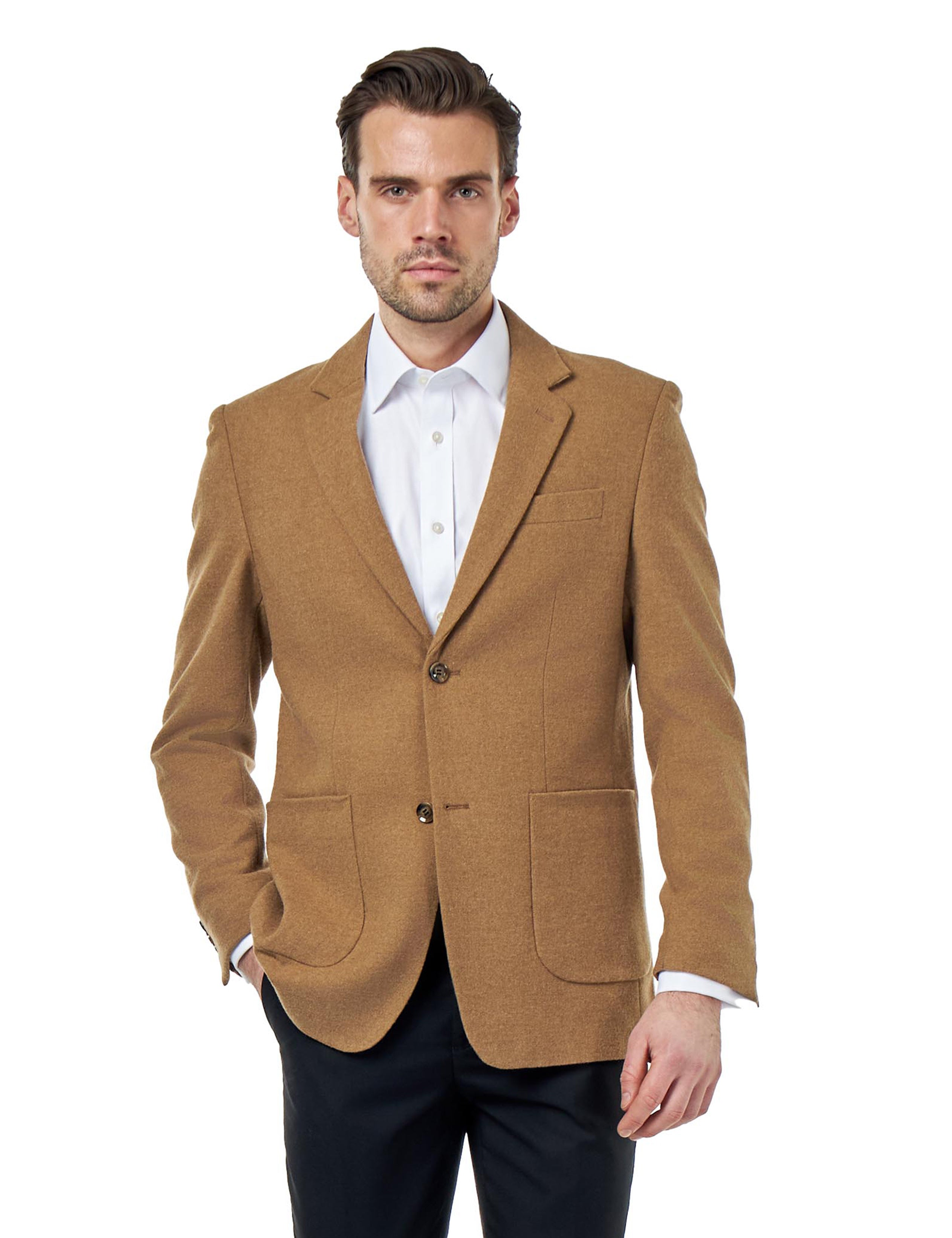 SEAN – Camel Wool Blend Stretch Tweed Jacket