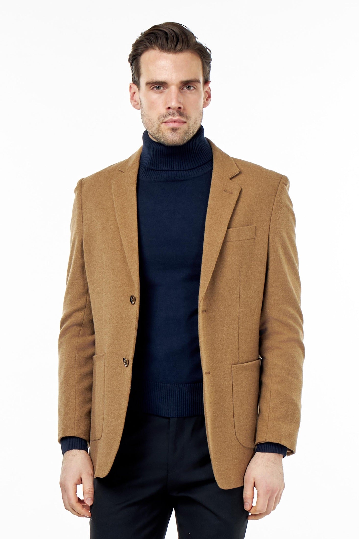 SEAN – Camel Wool Blend Stretch Tweed Jacket