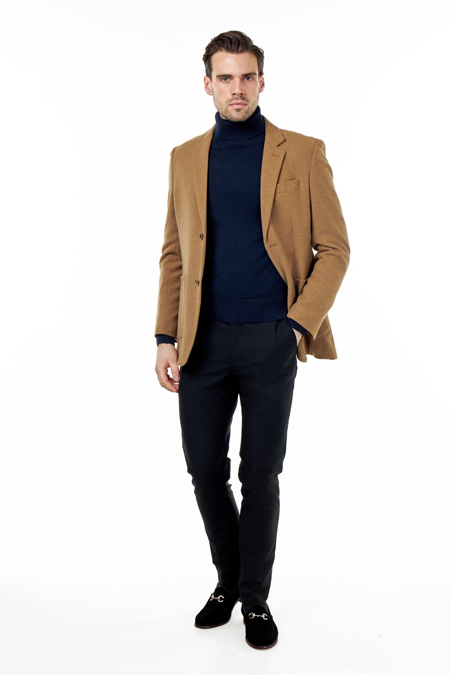 SEAN – Camel Wool Blend Stretch Tweed Jacket