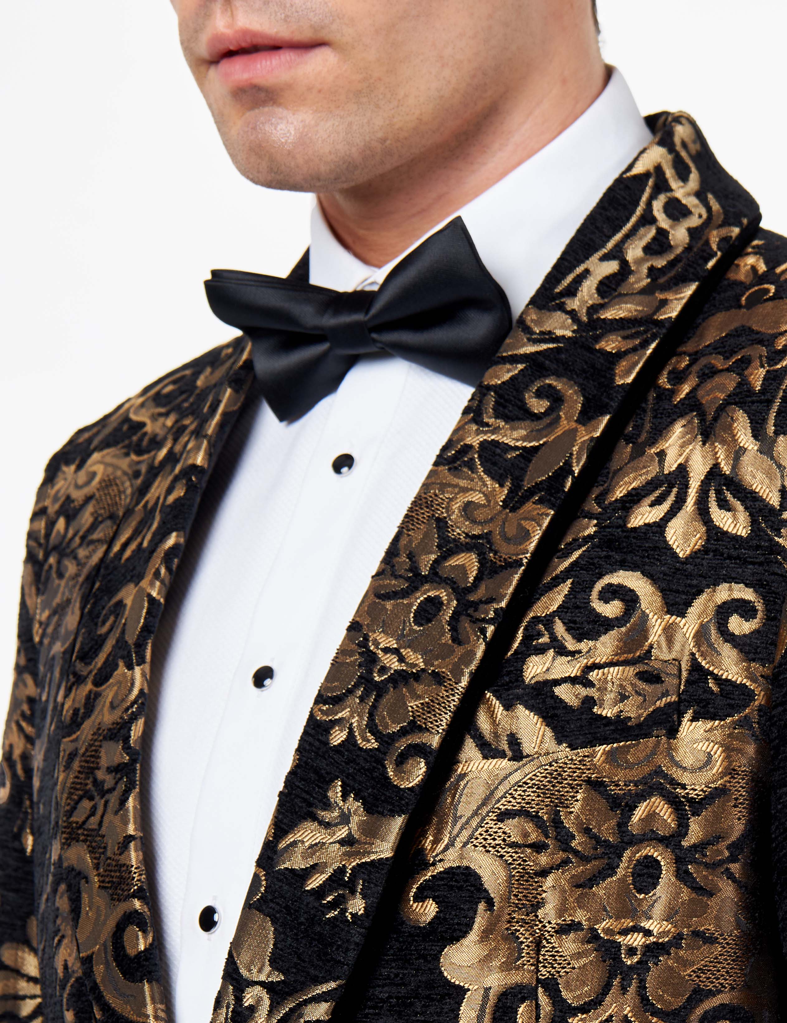 GLEN – BLACK GOLD BROCADE PAISLEY PRINT TUXEDO JACKET