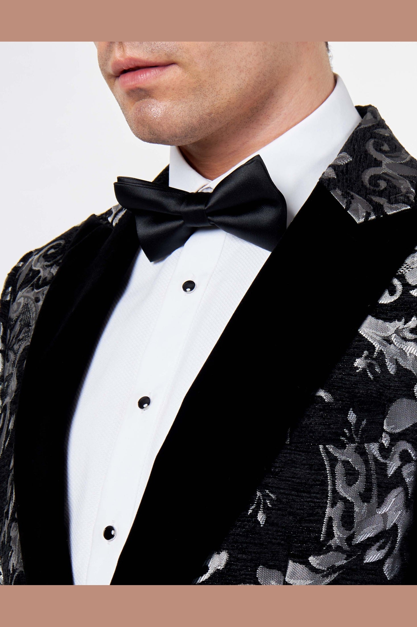 GLEN – SILVER GREY PAISLEY BROCADE PRINT TUX JACKET