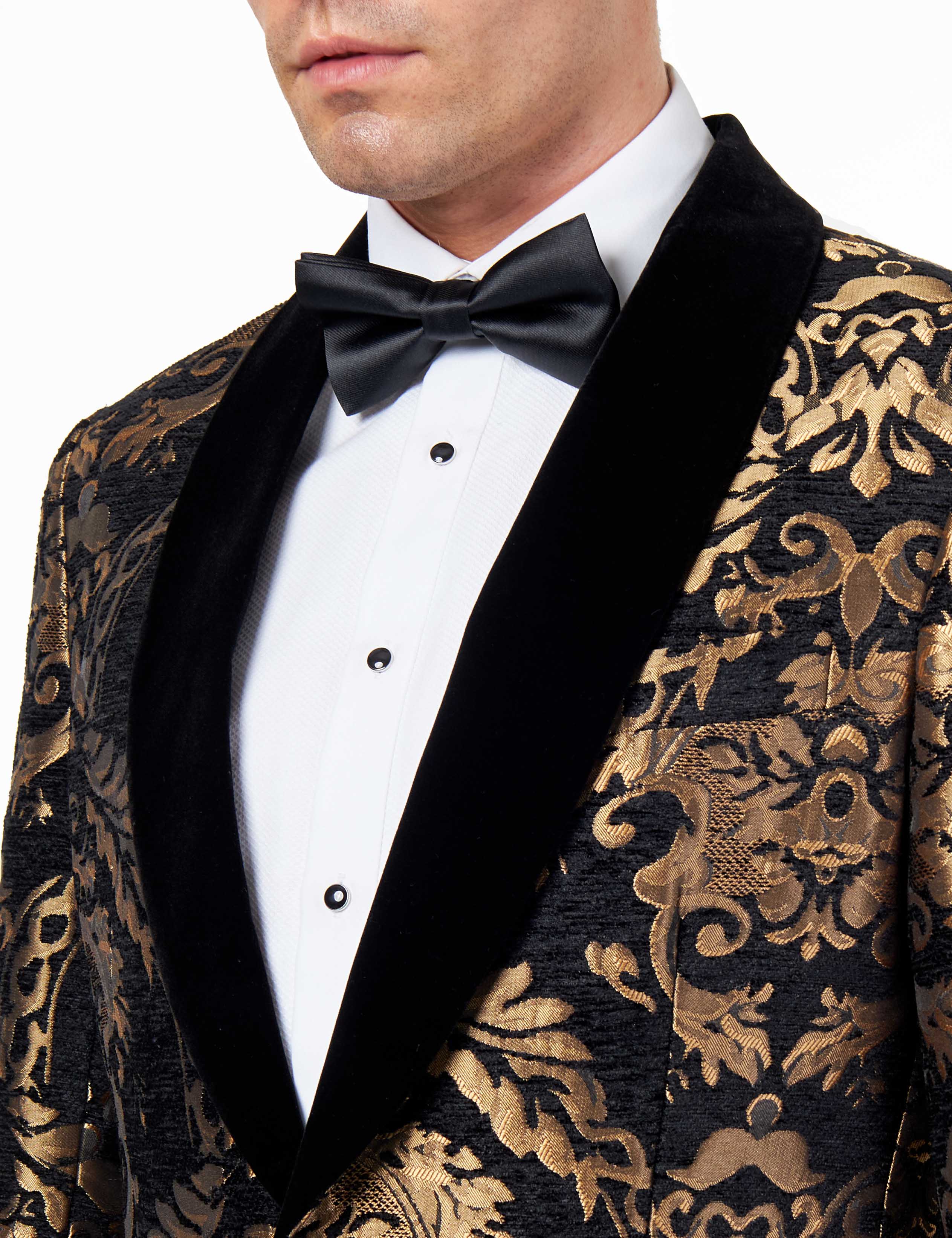 GLEN – TUXEDO JACKET GOLD ORNATE JACQUARD PRINT ON BLACK