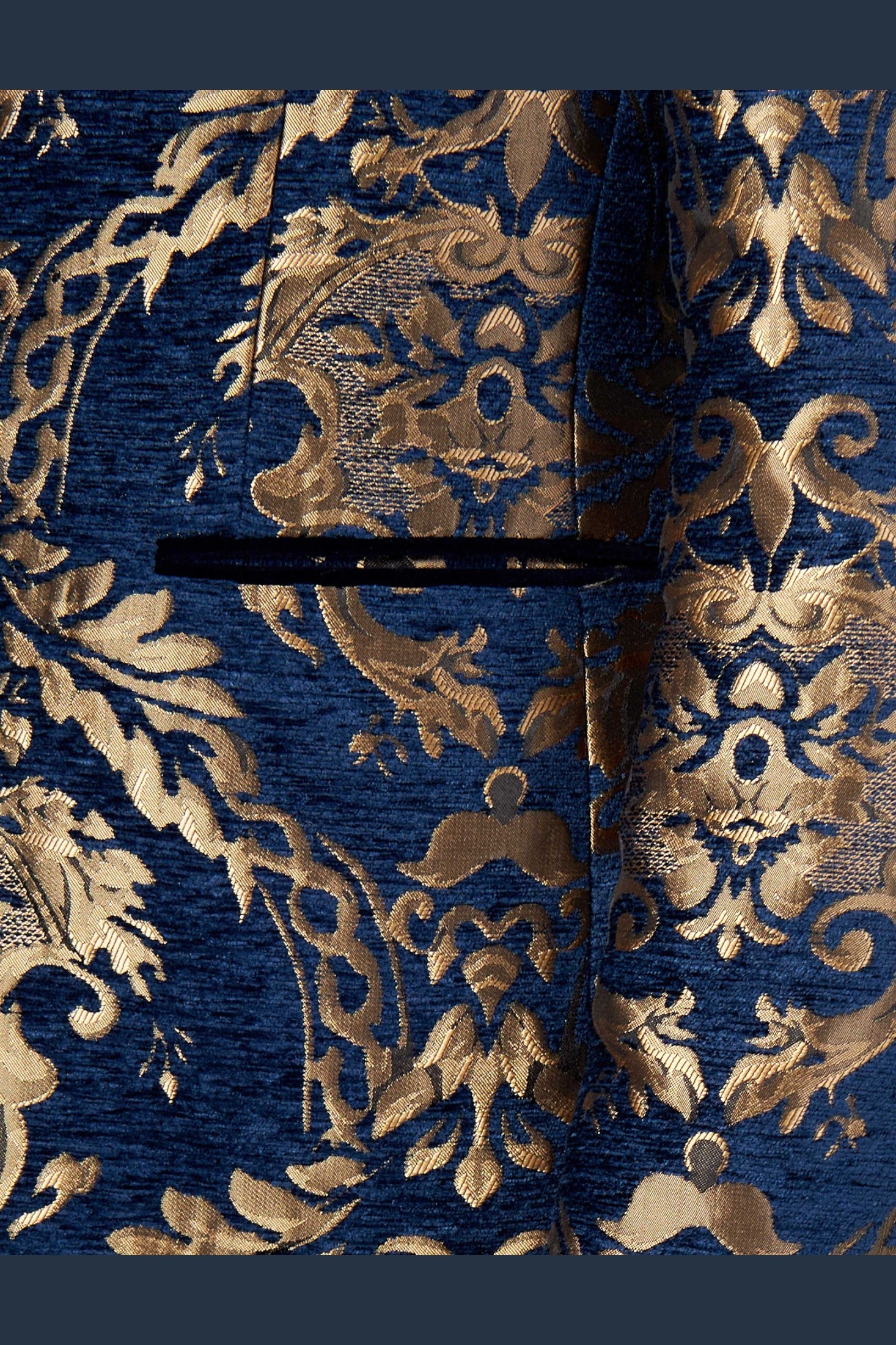 GLEN - GOLD BROCADE ON FLOCKED NAVY VELVET LAPEL JACQUARD BLAZER