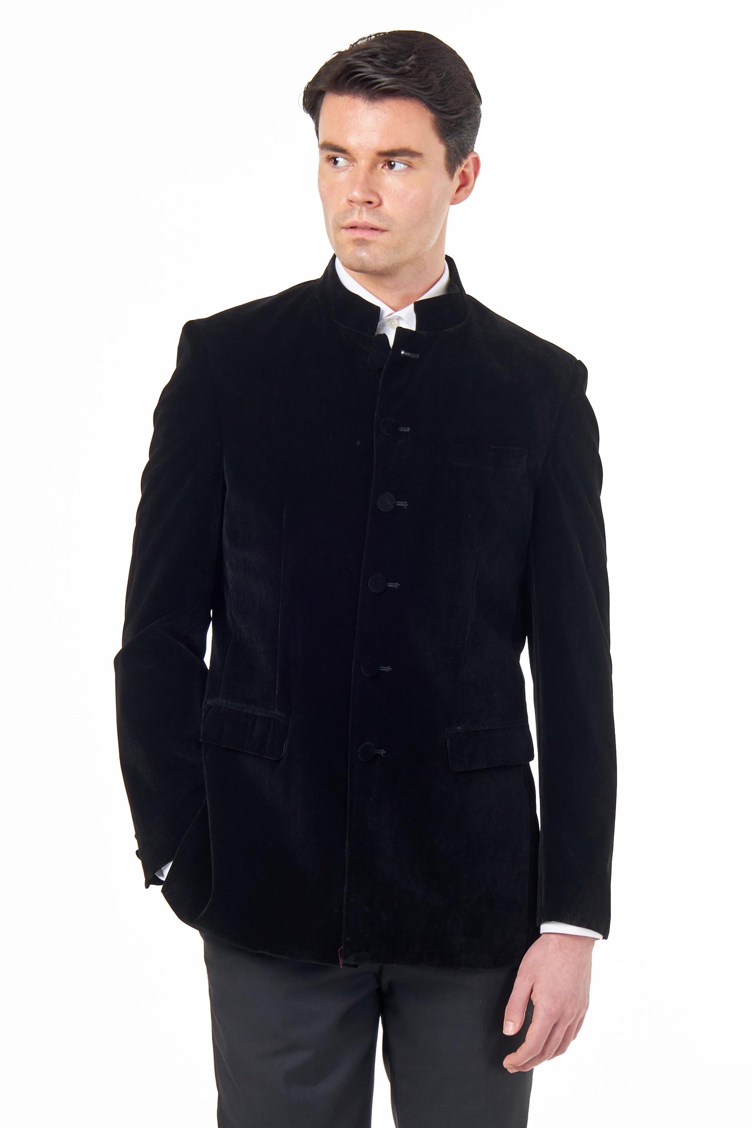 HARSHIL – BLACK VELVET SMOKING JACKET NEHRU COLLAR