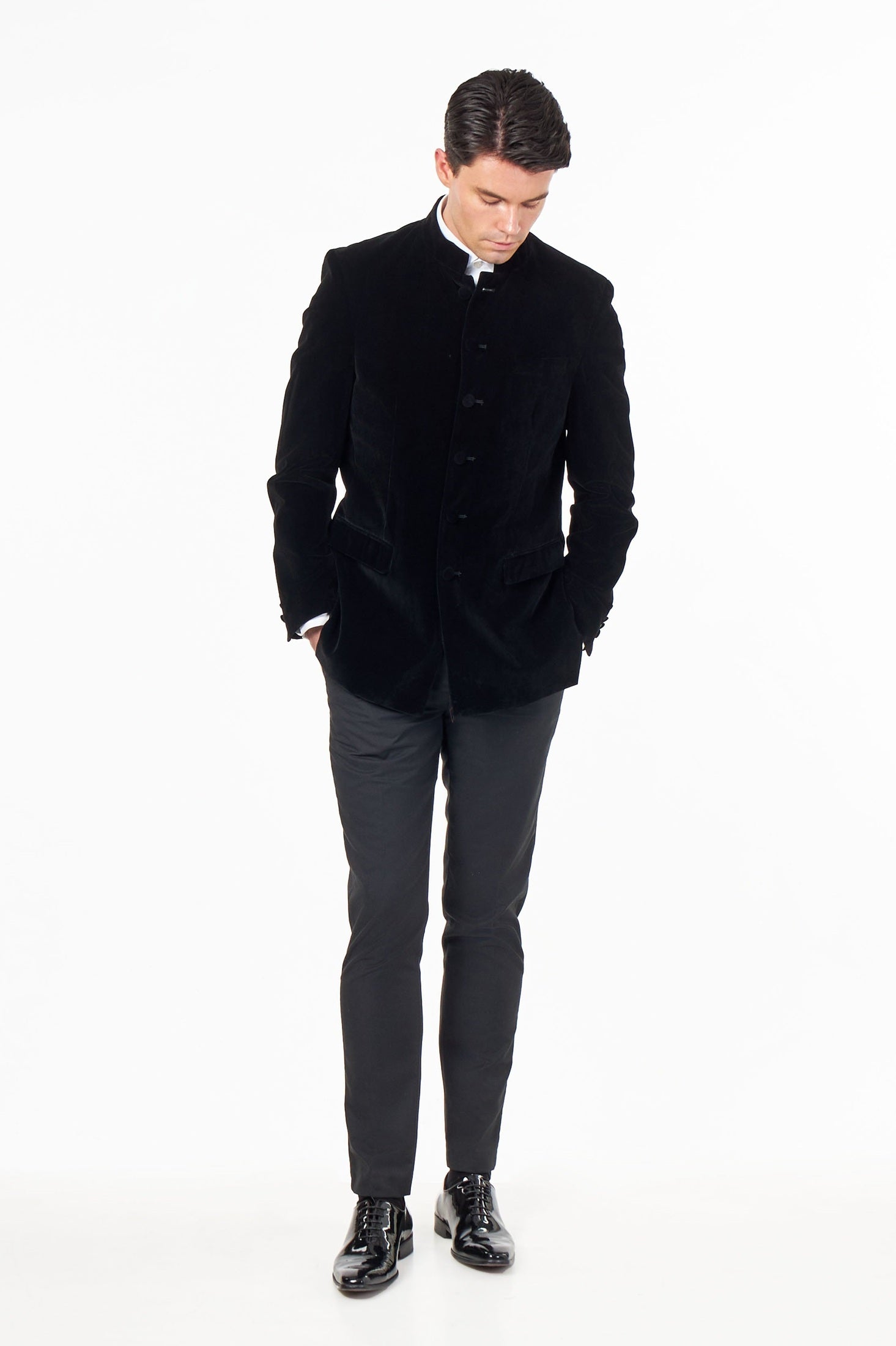 HARSHIL – BLACK VELVET SMOKING JACKET NEHRU COLLAR