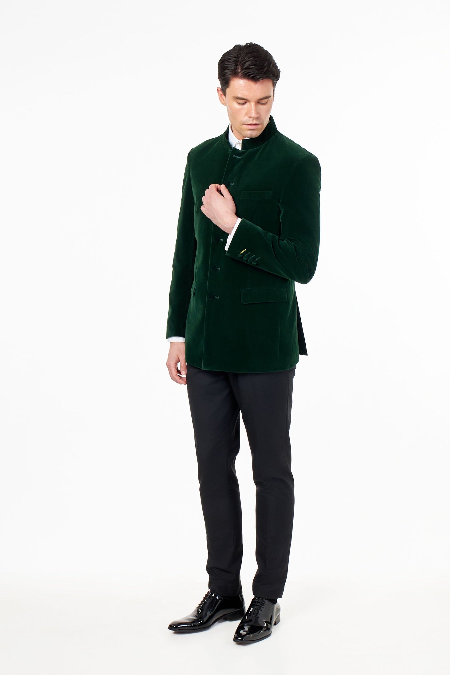 HARSHIL – GREEN VELVET SMOKING JACKET NEHRU COLLAR