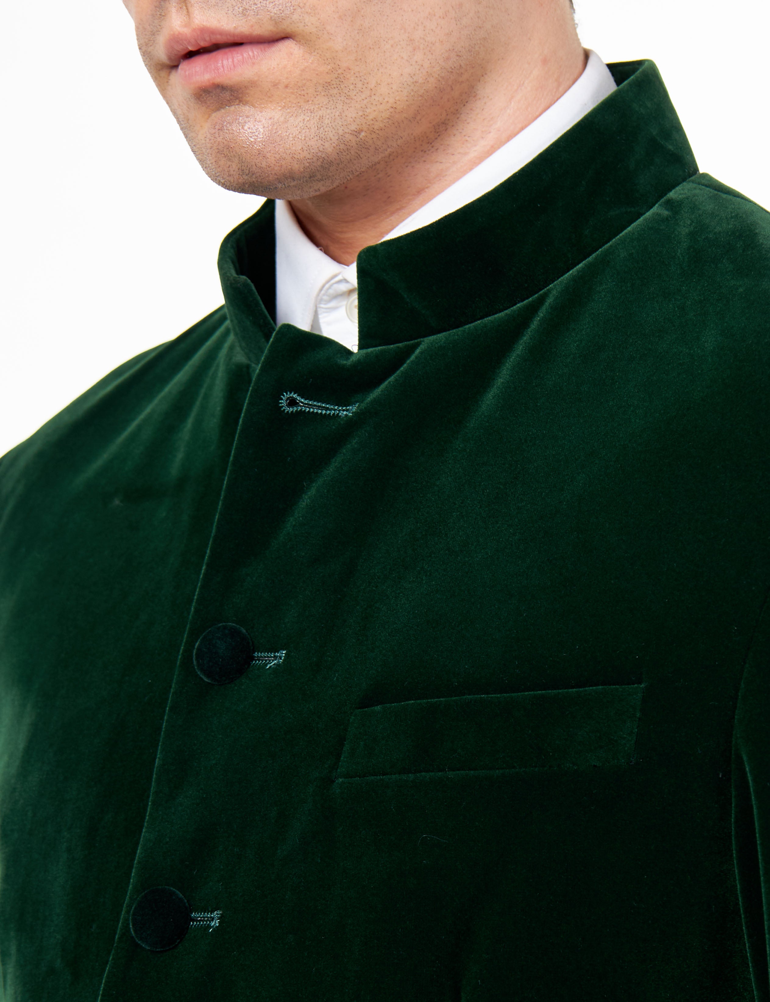 HARSHIL – GREEN VELVET SMOKING JACKET NEHRU COLLAR
