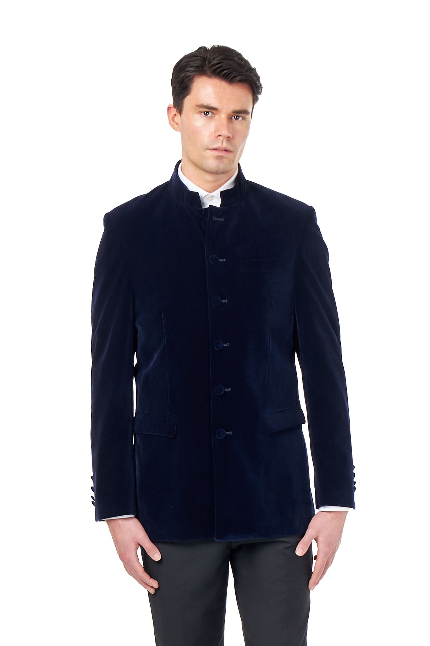 HARSHIL – NAVY BLUE VELVET SMOKING JACKET NEHRU COLLAR