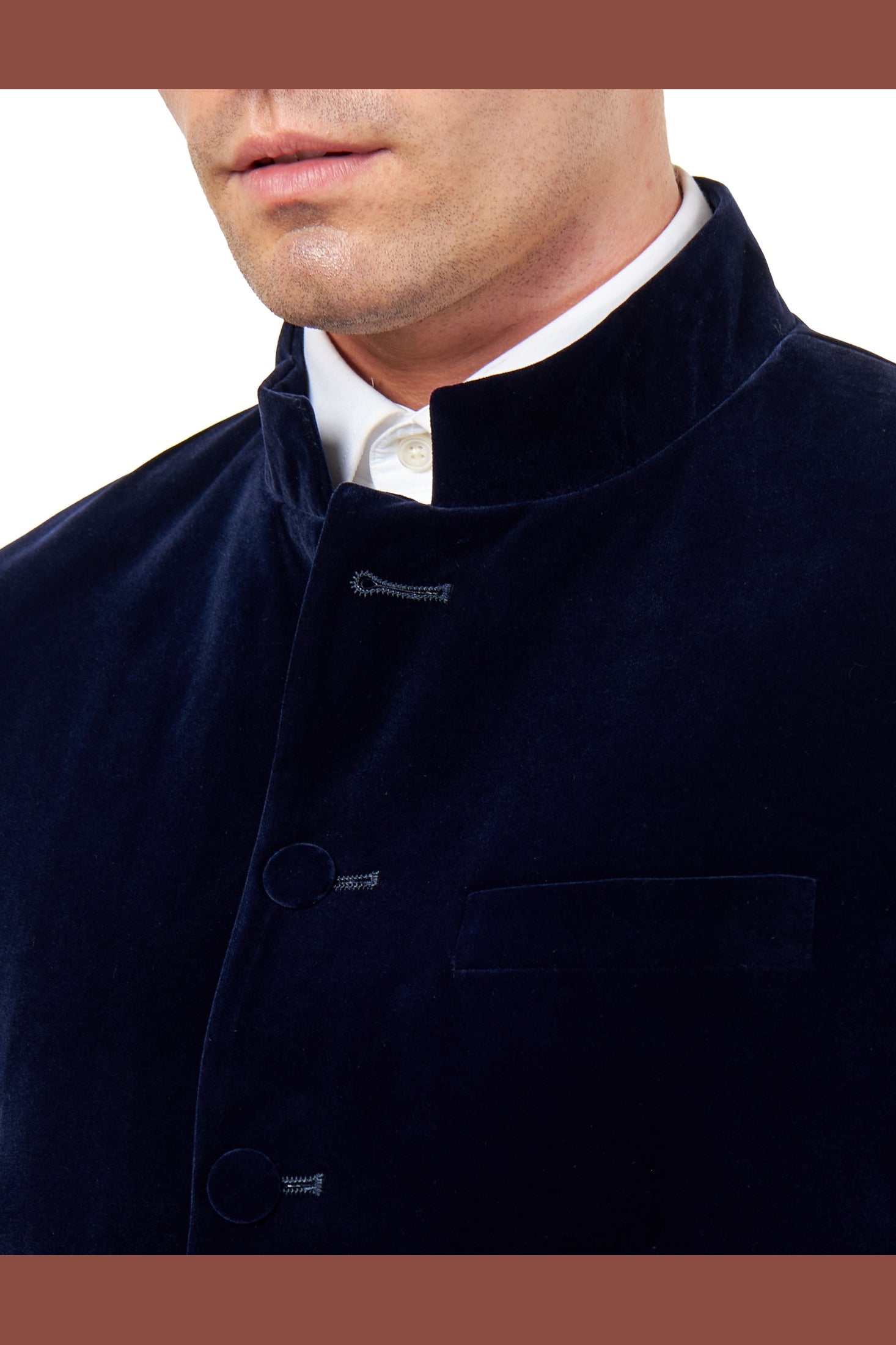 HARSHIL – NAVY BLUE VELVET SMOKING JACKET NEHRU COLLAR