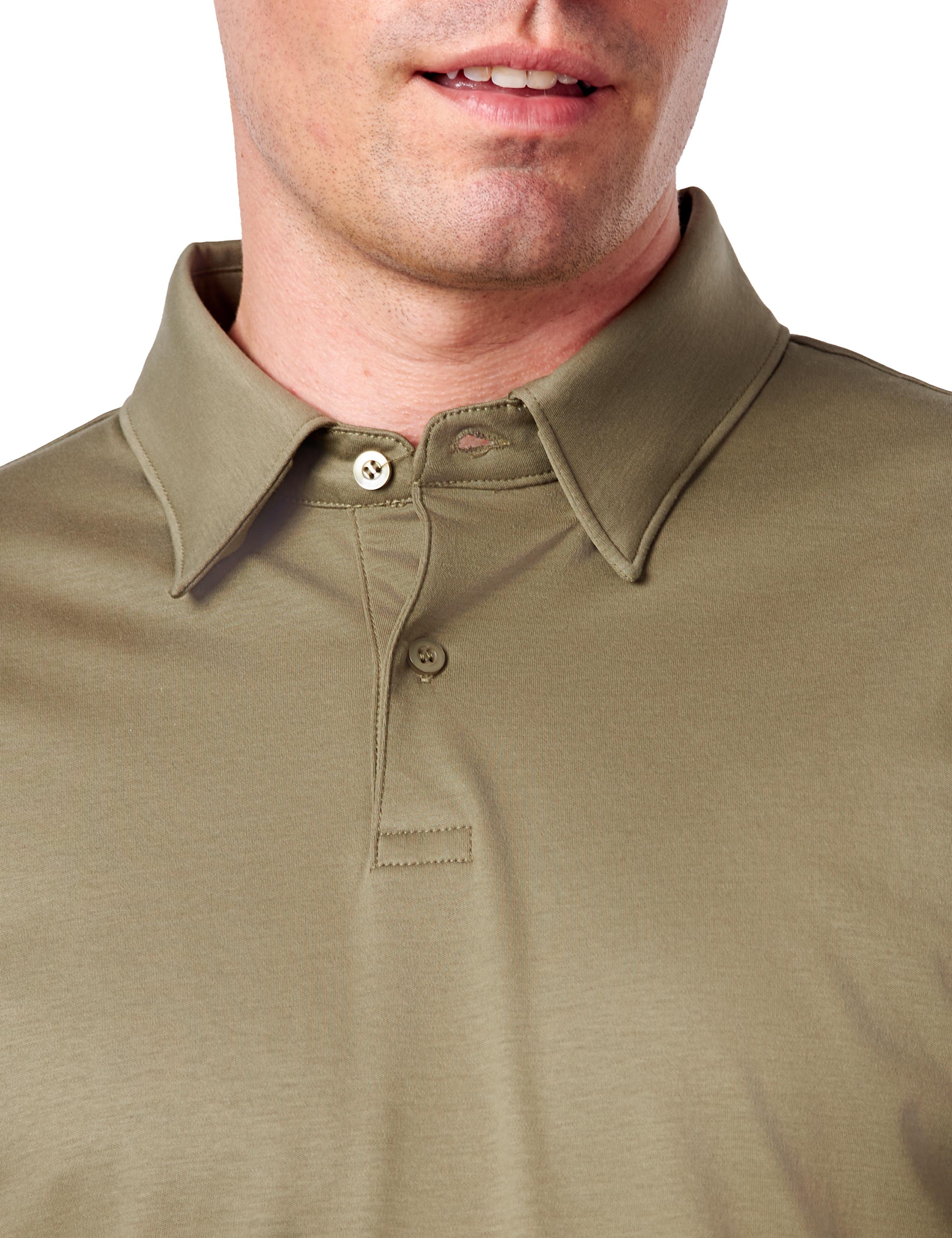 Mercerised Cotton Khaki Polo Shirt Long Sleeve