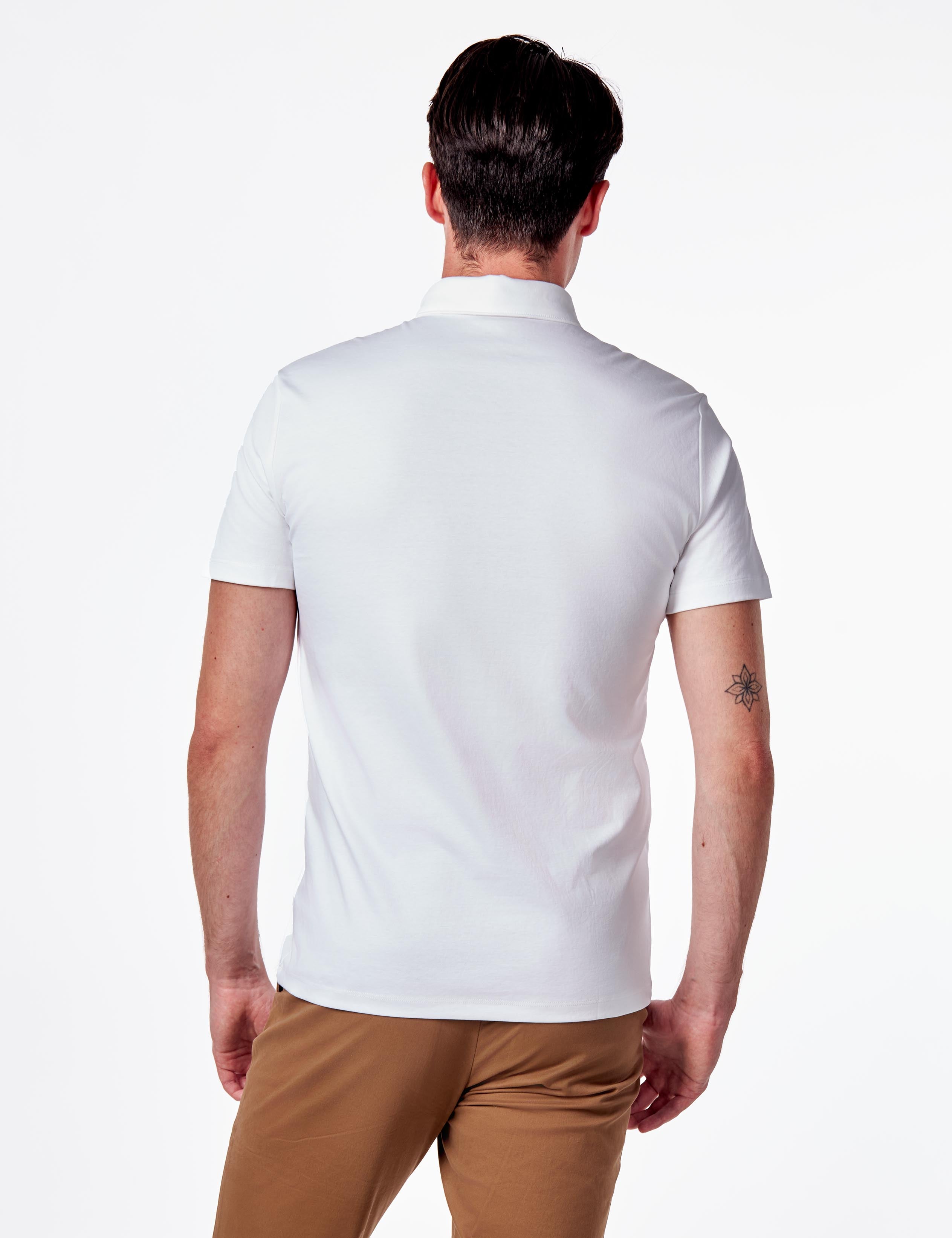 Mercerised Cotton White Polo T Shirt Short Sleeve