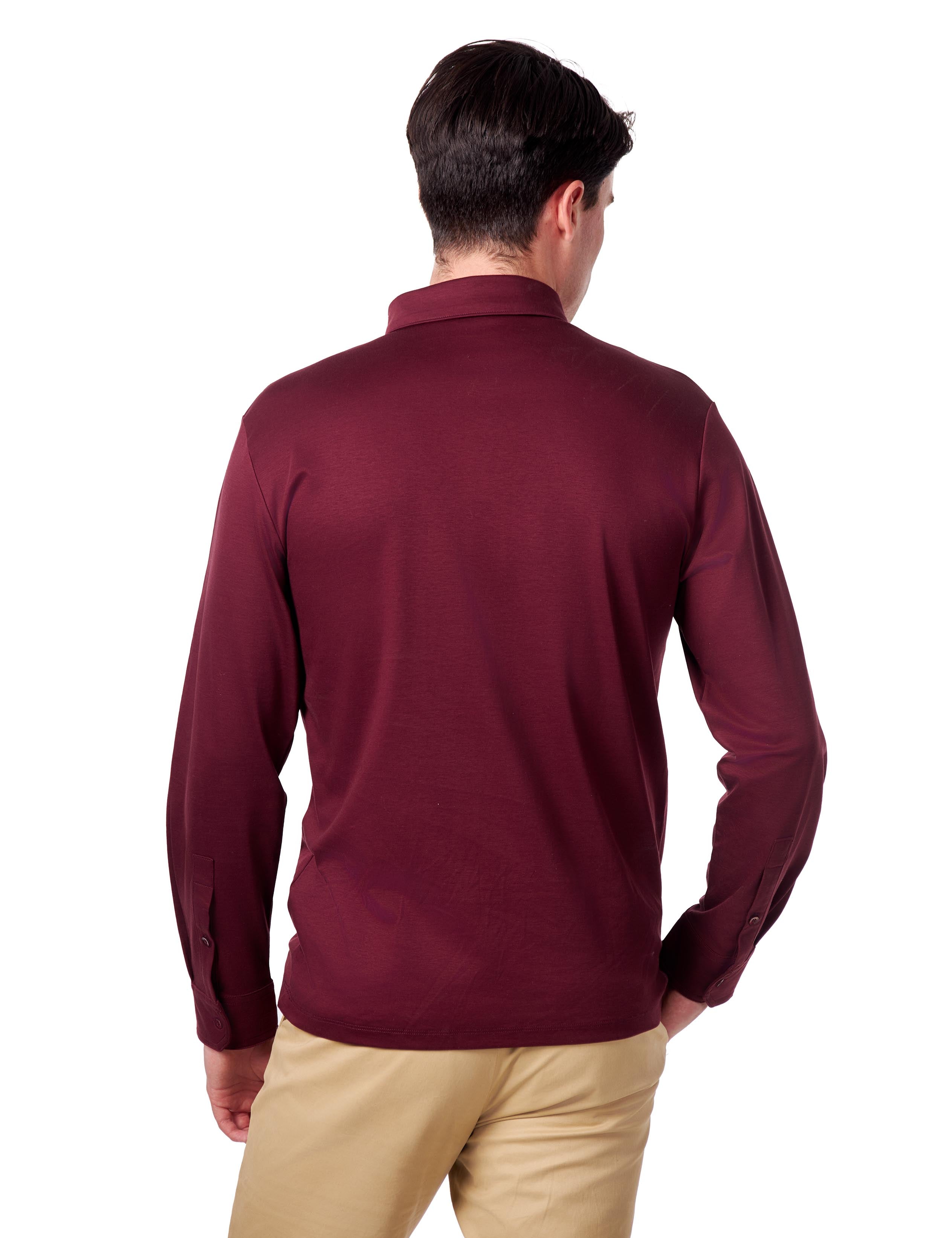 Mercerised Cotton Maroon Polo Shirt Long Sleeve