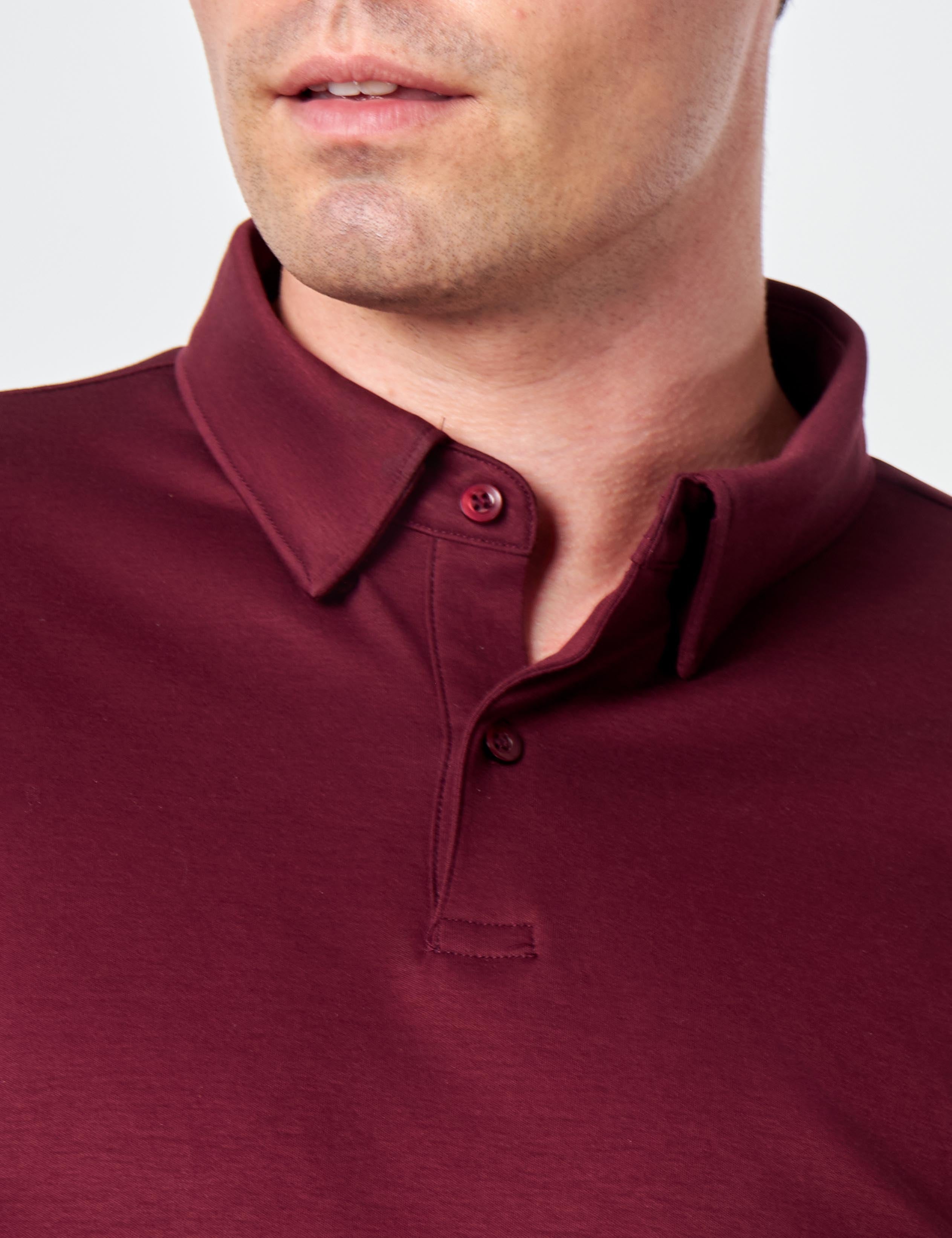 Mercerised Cotton Maroon Polo Shirt Long Sleeve