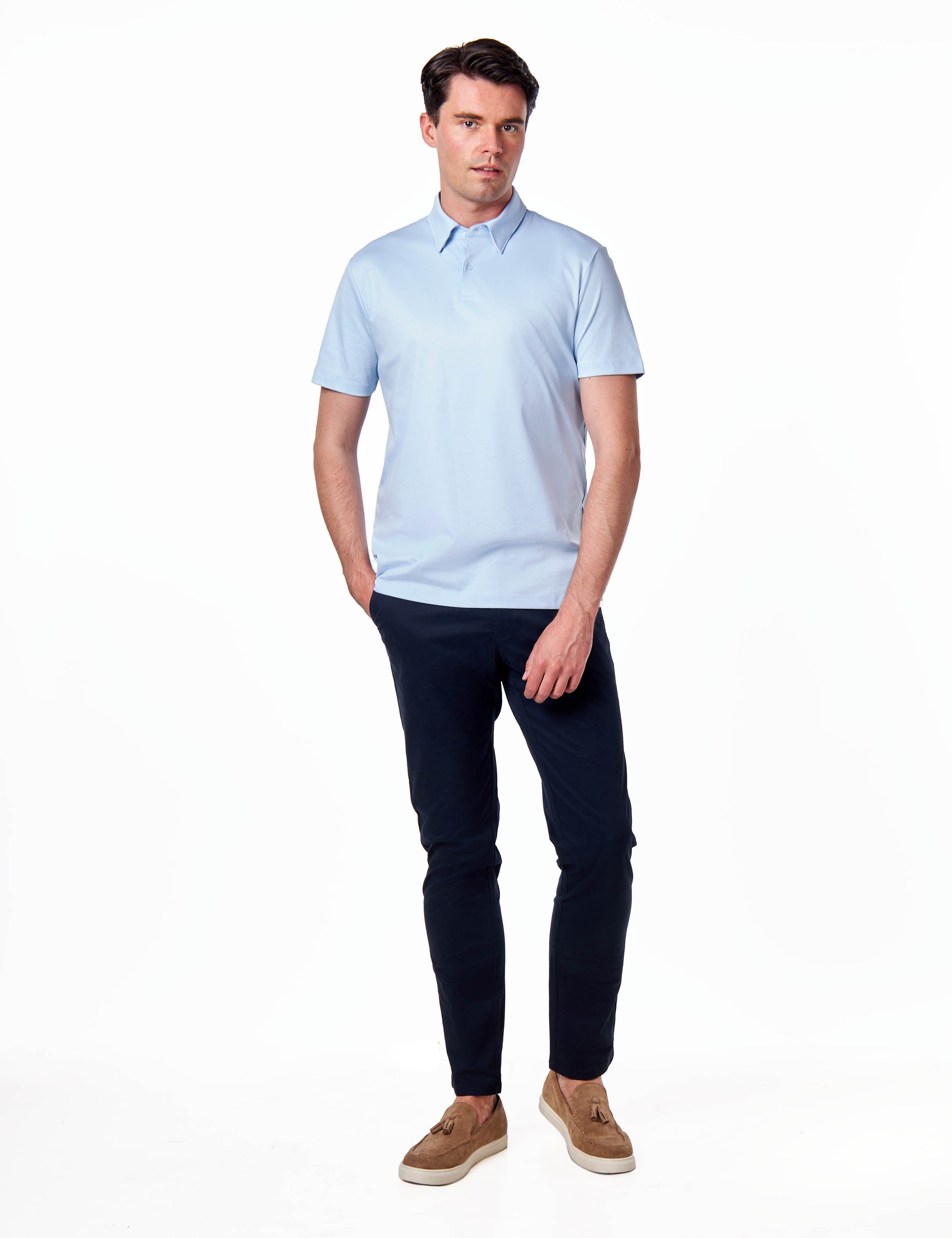 Mercerised Cotton Sky Polo T Shirt Short Sleeve