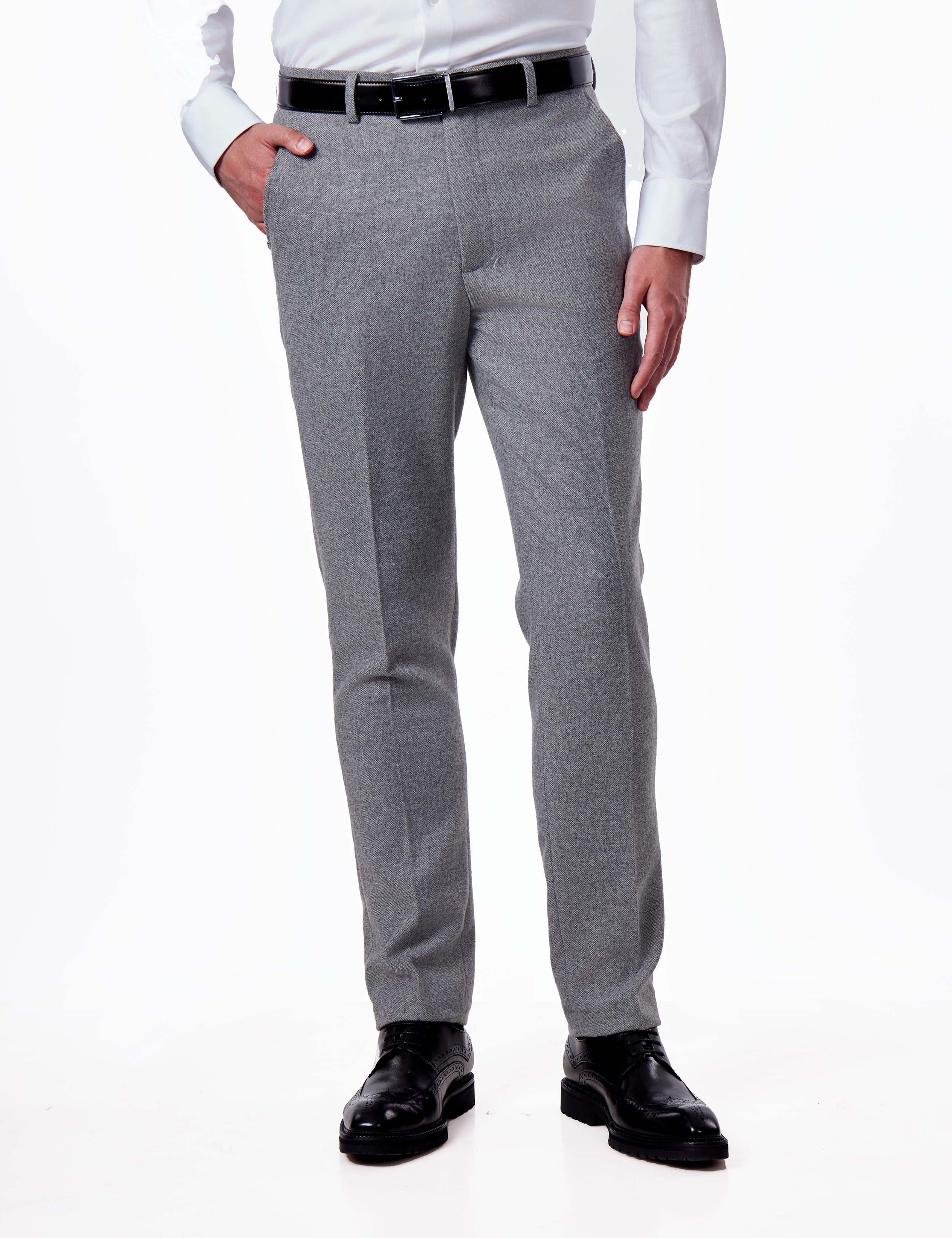 TAILORED GREY FLANNEL WOOL BLEND 2 PIECE SUIT