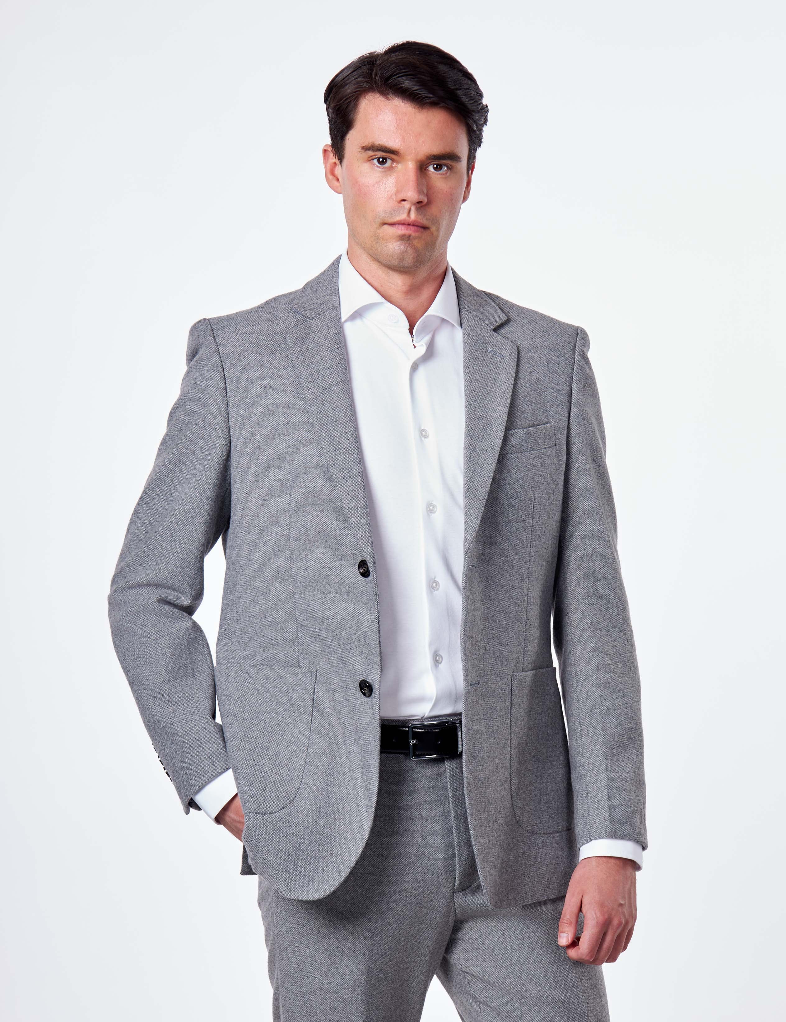 TAILORED GREY FLANNEL WOOL BLEND 2 PIECE SUIT