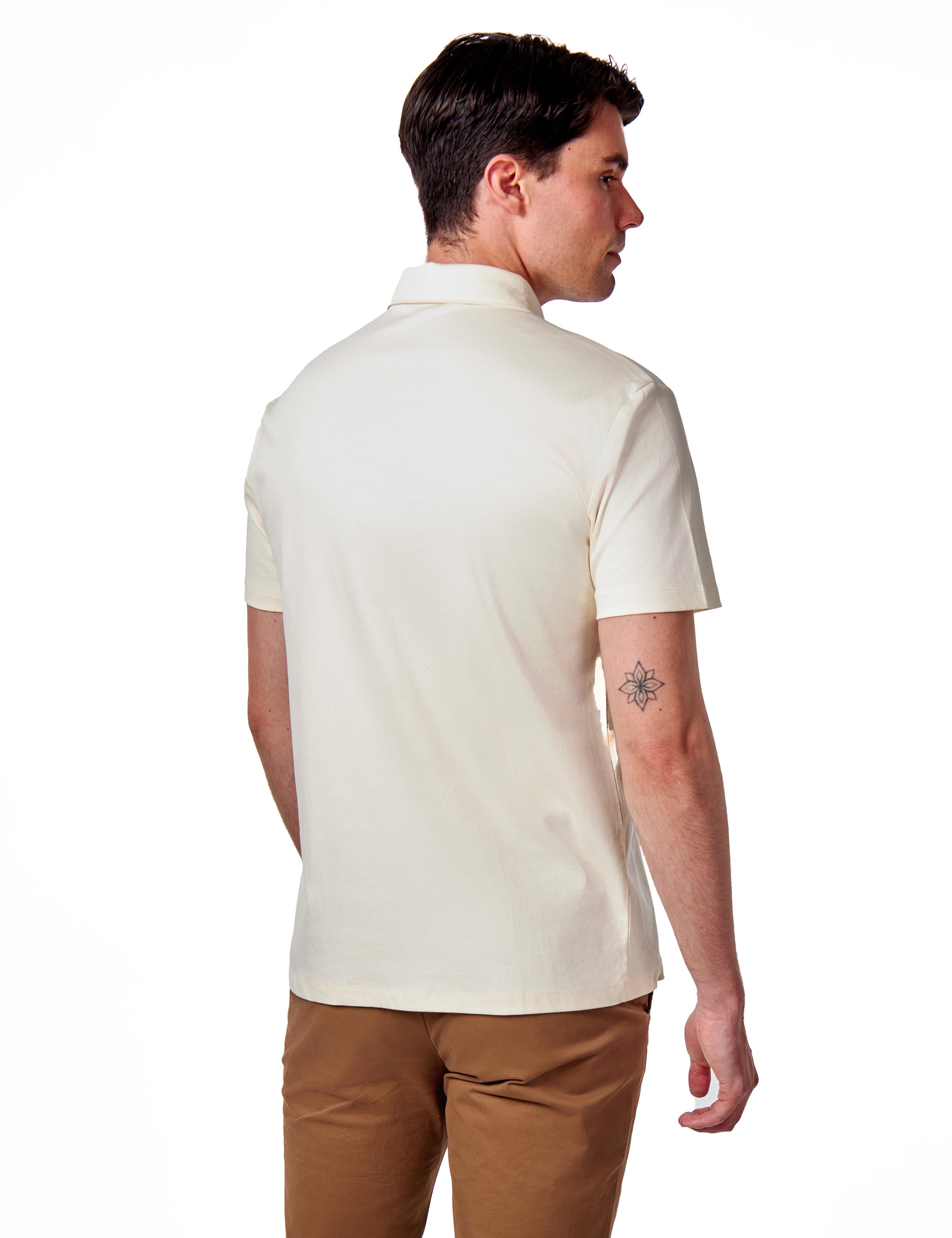 Mercerised Cotton Cream Polo T Shirt Short Sleeve