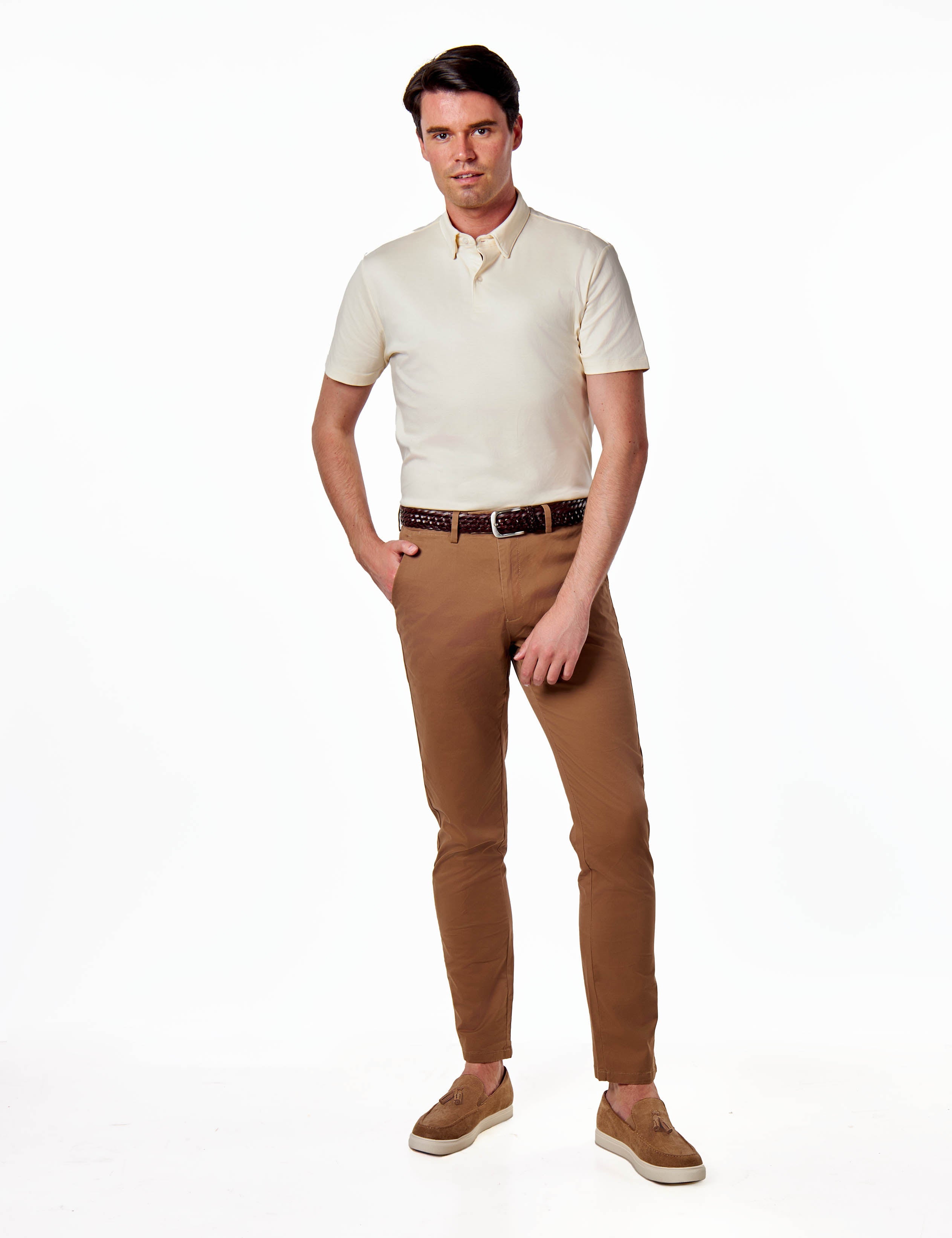 Mercerised Cotton Cream Polo T Shirt Short Sleeve