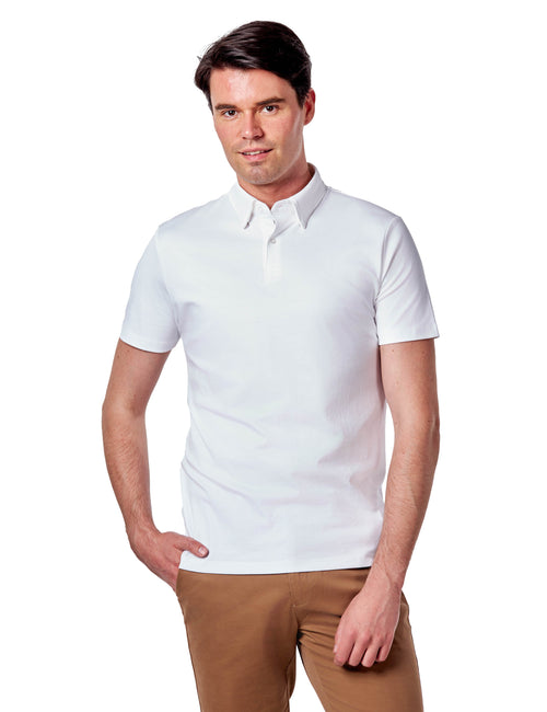 Mercerised Cotton White Polo T Shirt Short Sleeve