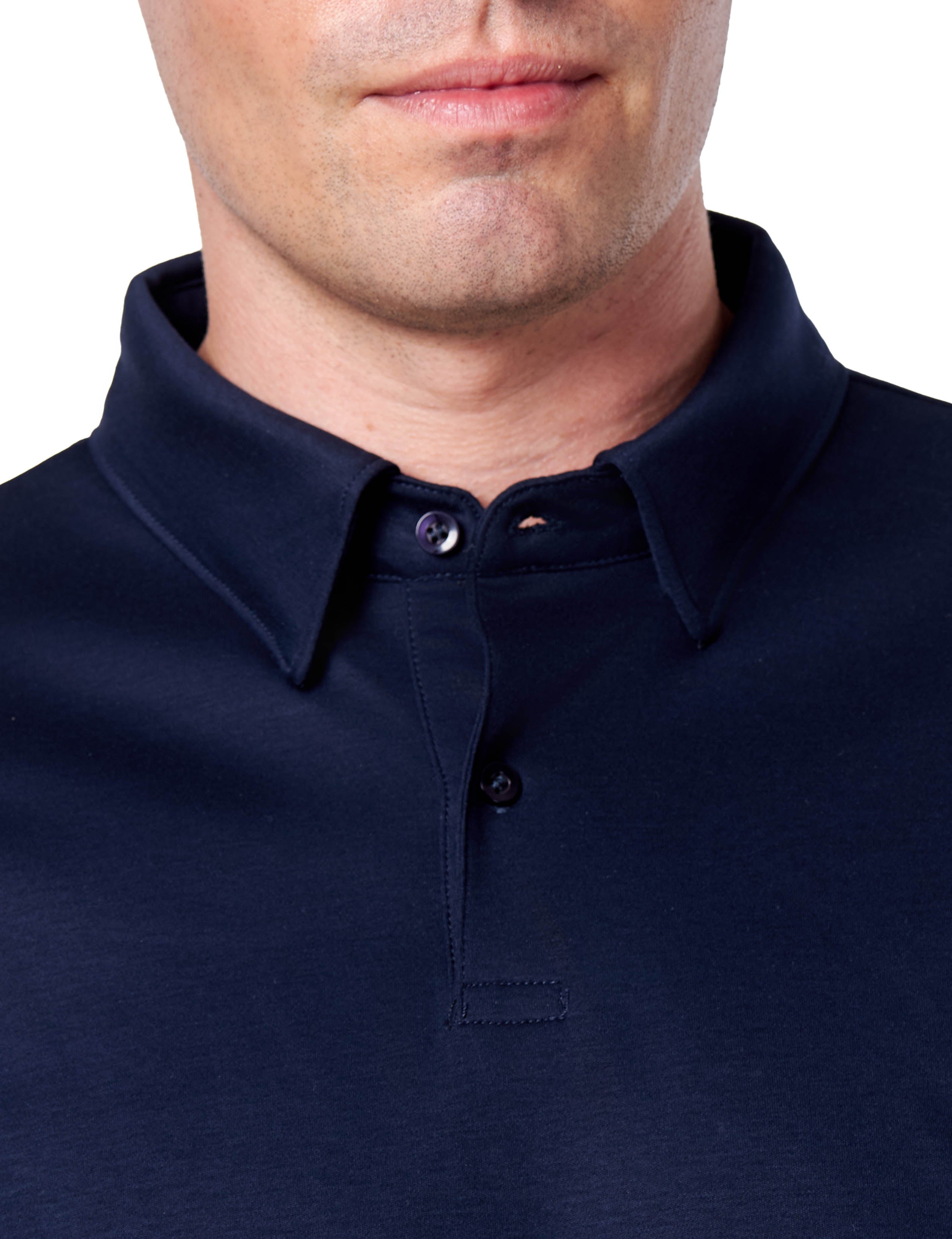 Mercerised Cotton Navy Polo Shirt Long Sleeve