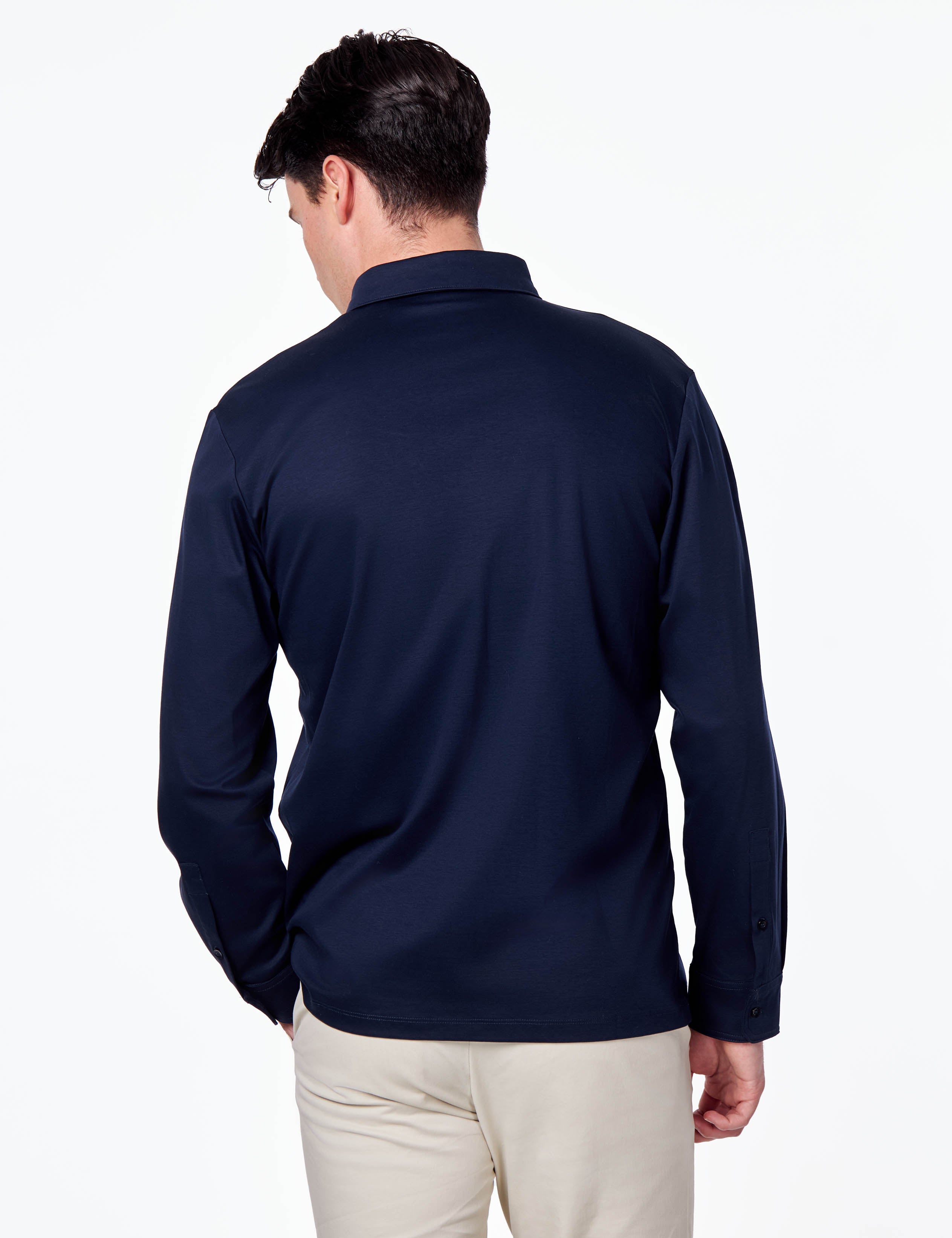 Mercerised Cotton Navy Polo Shirt Long Sleeve