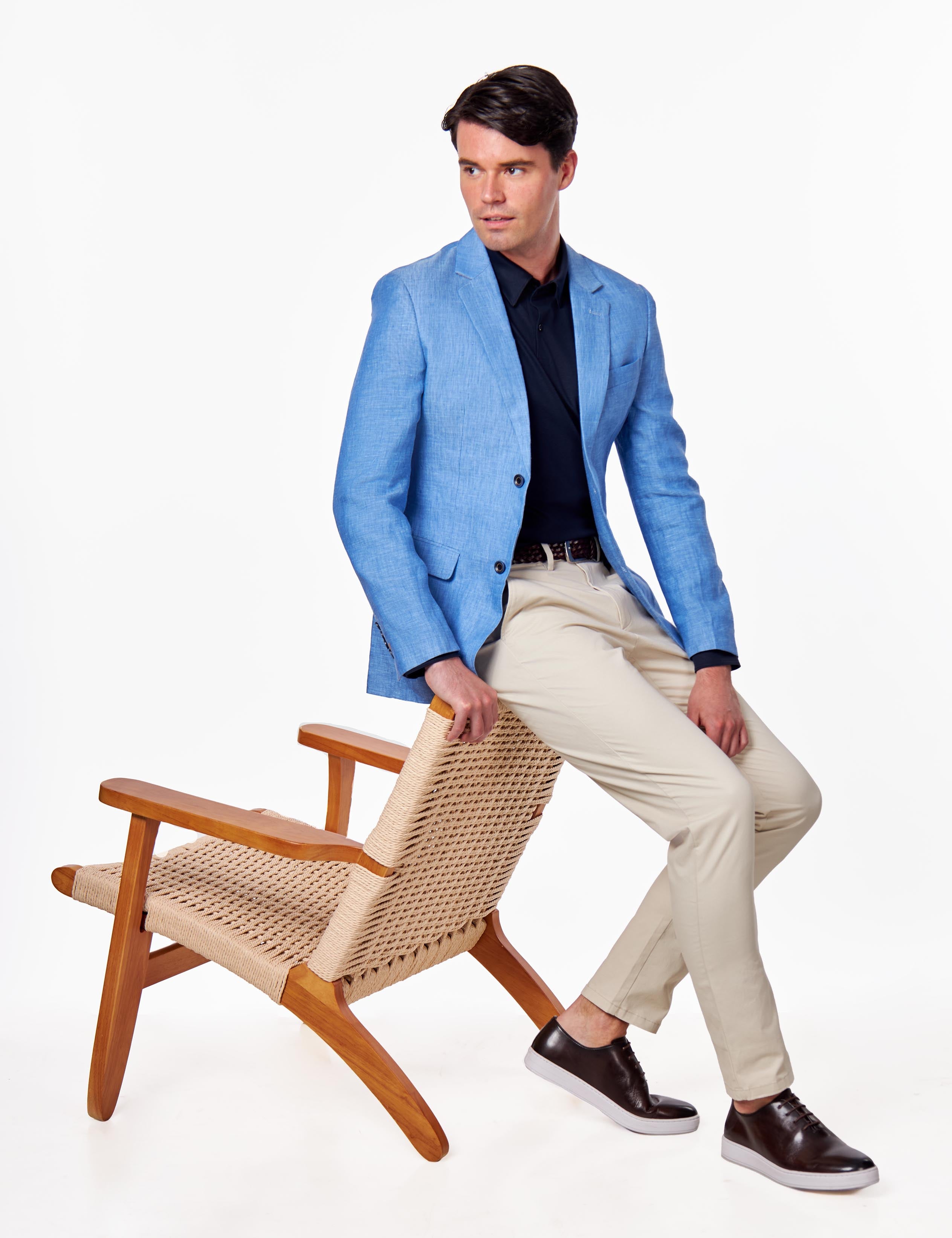 Mercerised Cotton Navy Polo Shirt Long Sleeve