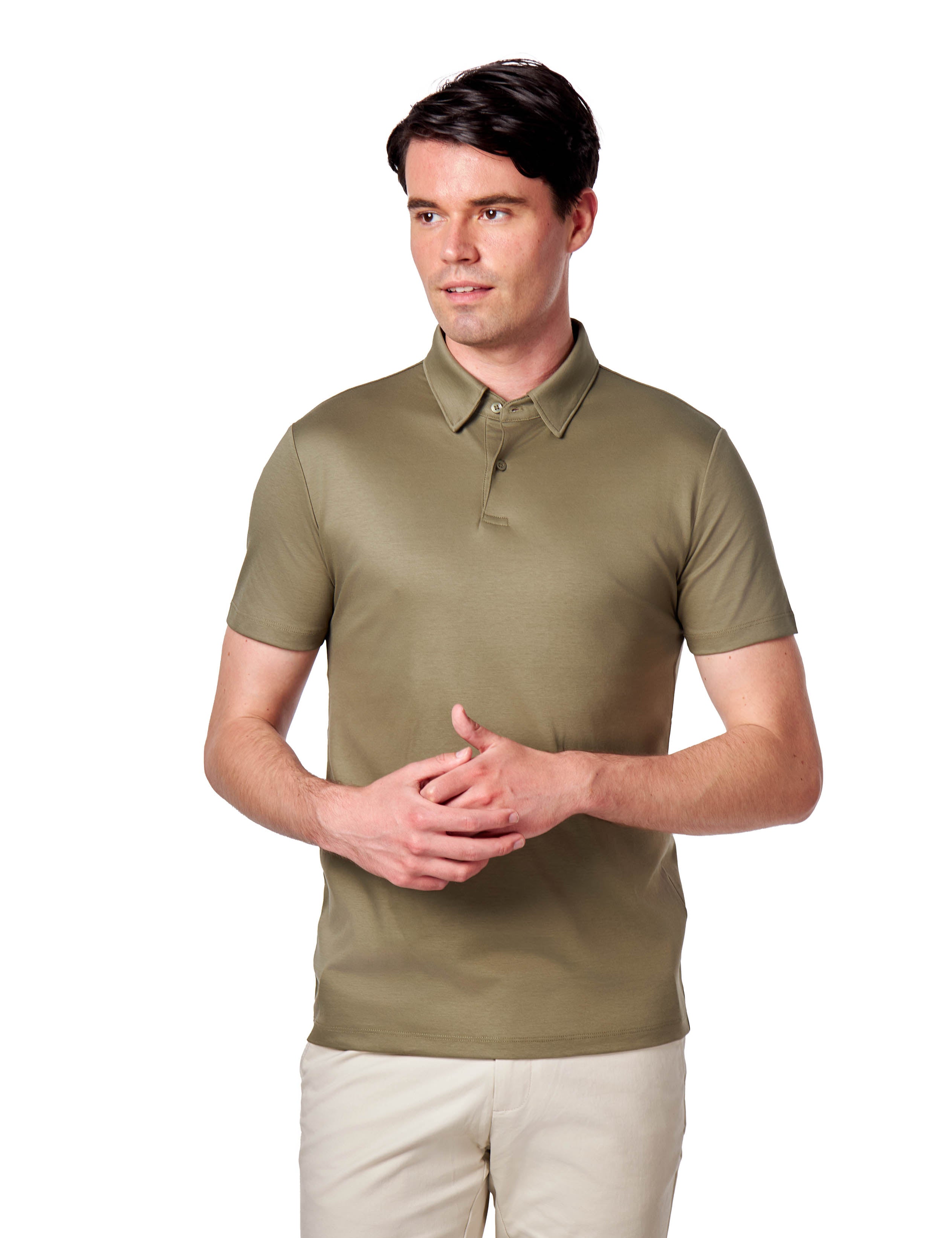 Mercerised Cotton Khaki Polo T Shirt Short Sleeve